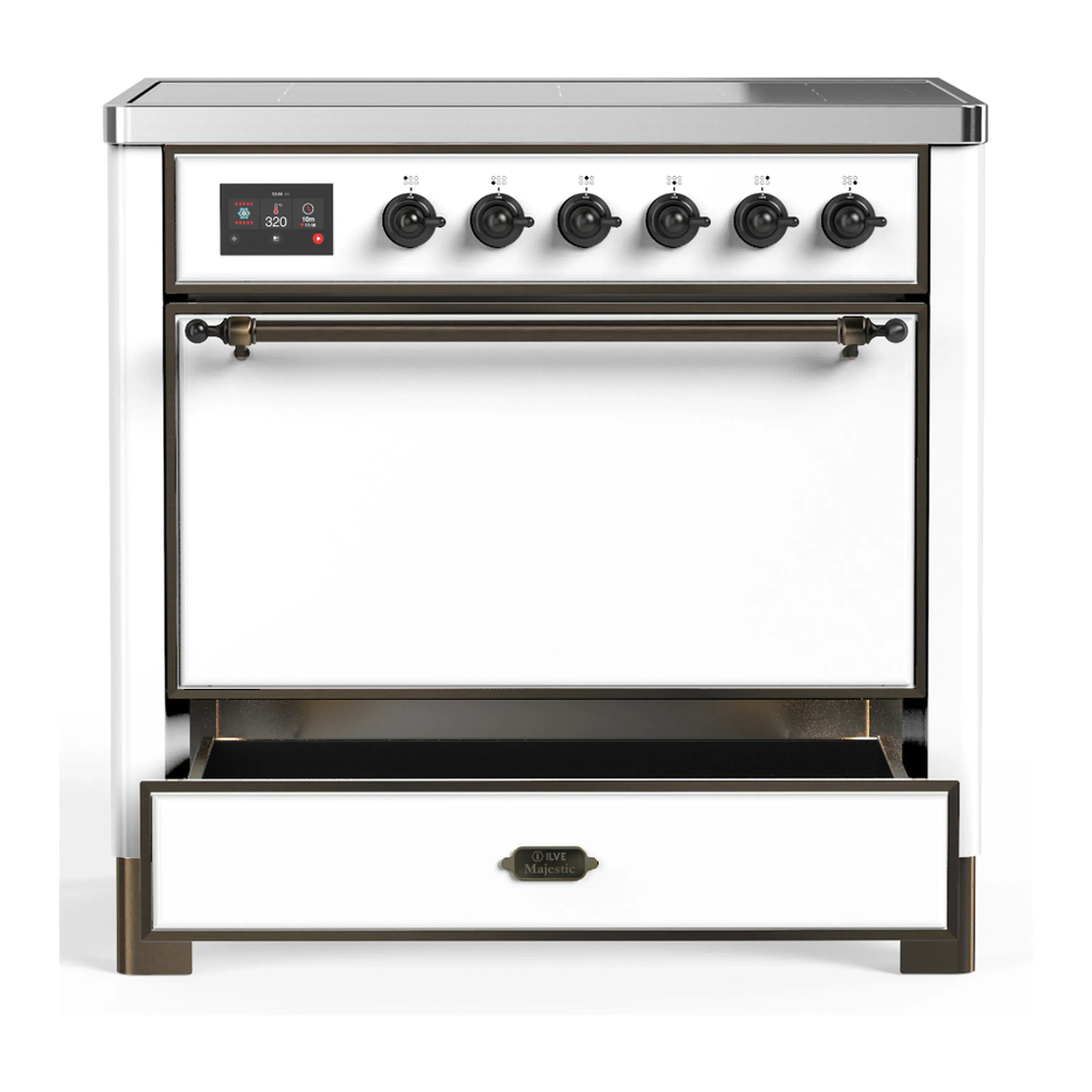 ILVE Majestic III 36-Inch Induction Range with 6 Induction Elements and Solid Door Electric Oven in White with Burnished Trim (UMIB36QNR3WHB) - Image 3