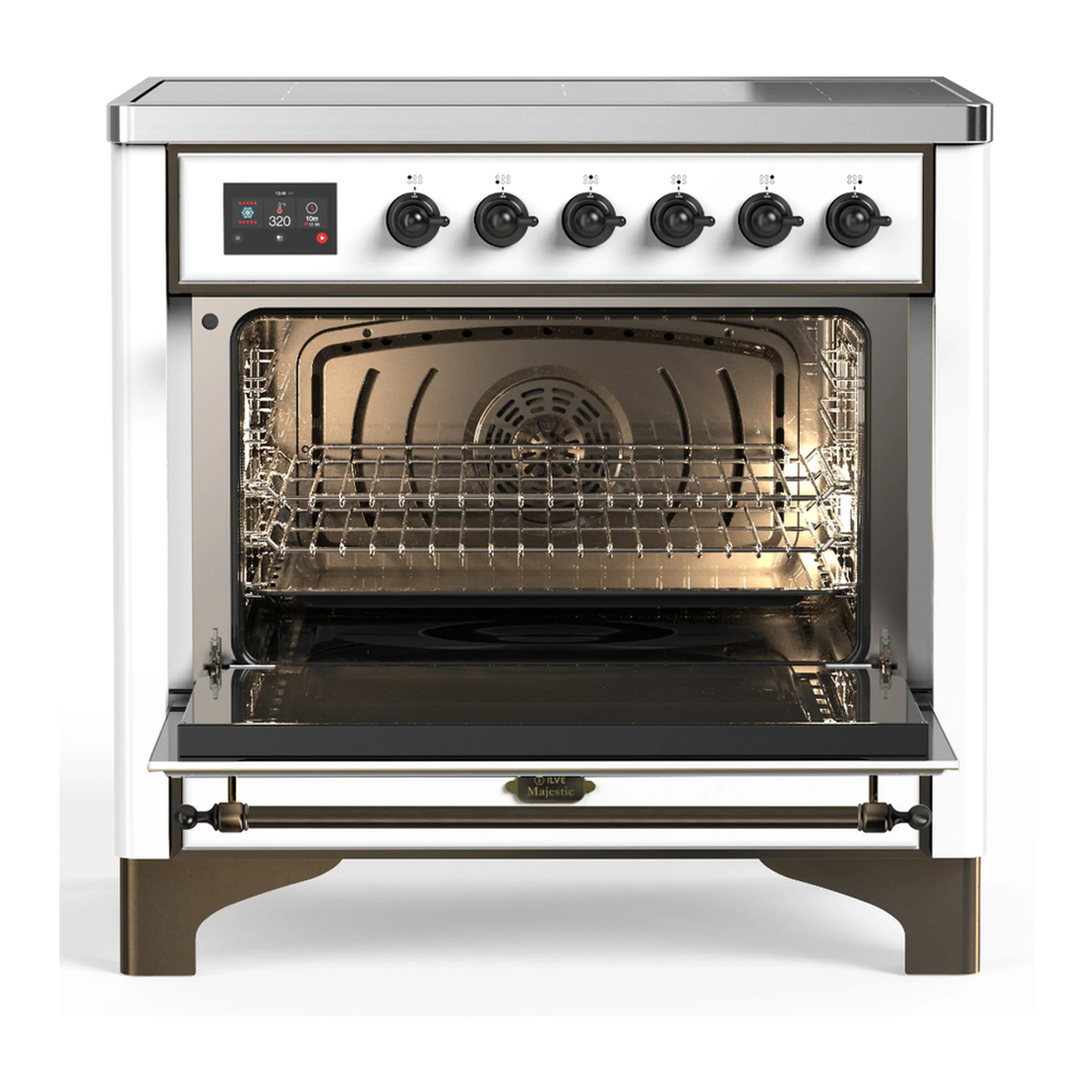ILVE Majestic III 36-Inch Induction Range with 6 Induction Elements and Solid Door Electric Oven in White with Burnished Trim (UMIB36QNR3WHB) - Image 4