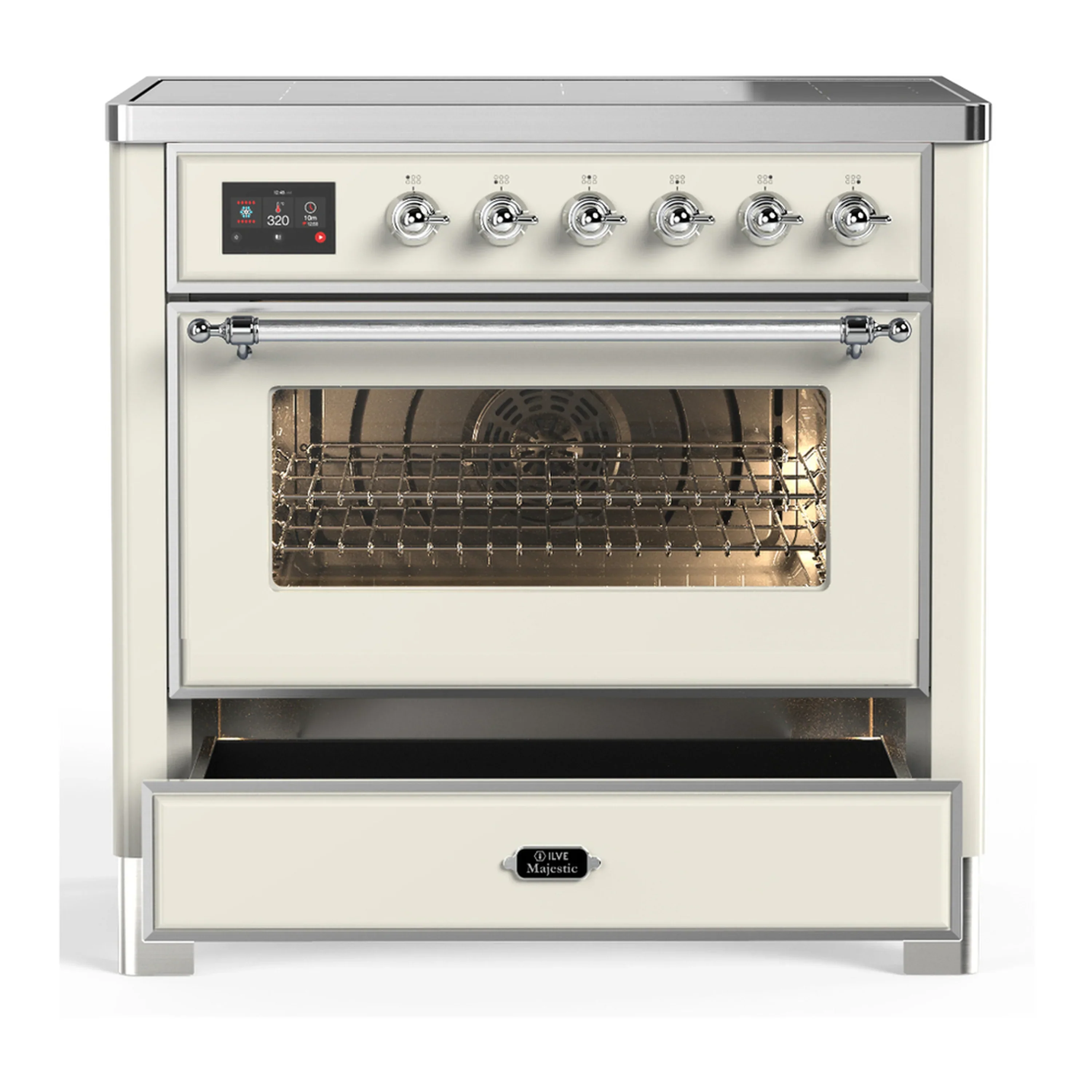ILVE Majestic III 36-Inch Induction Range with 6 Induction Elements and Triple Glass Door Electric Oven in Antique White with Chrome Trim (UMIB36NR3AWC) - Image 3