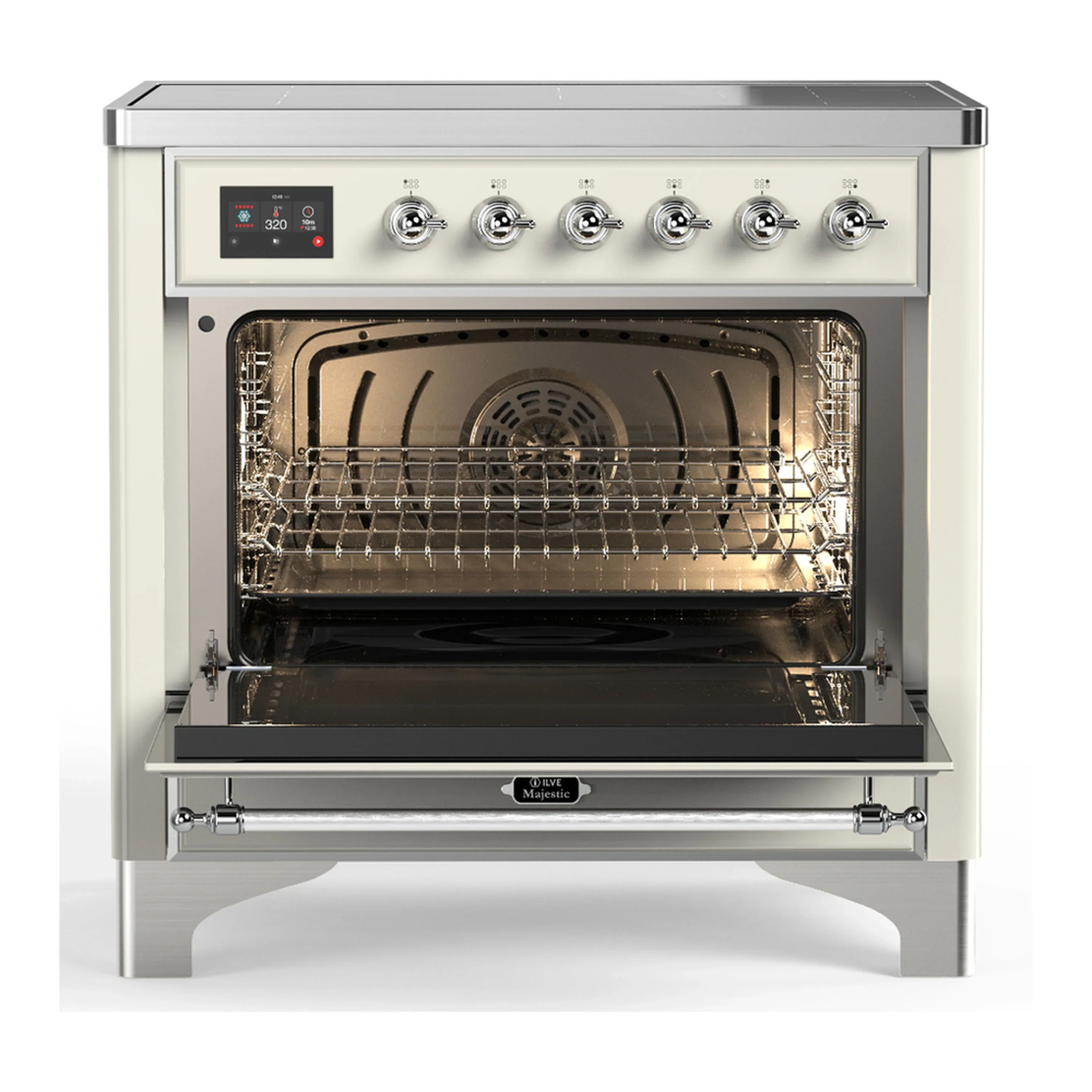 ILVE Majestic III 36-Inch Induction Range with 6 Induction Elements and Triple Glass Door Electric Oven in Antique White with Chrome Trim (UMIB36NR3AWC) - Image 4