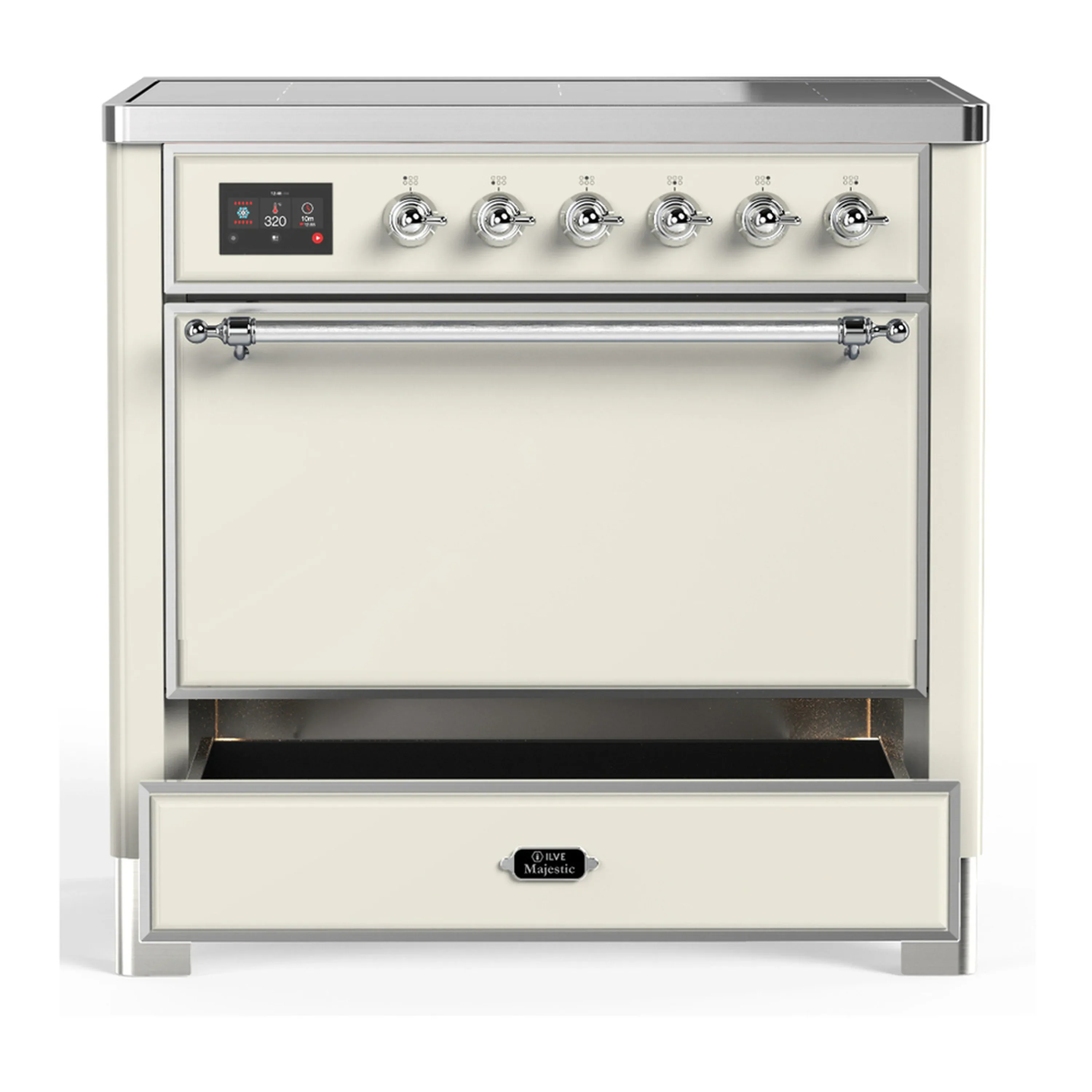 ILVE Majestic III 36-Inch Induction Range with 6 Induction Elements and Solid Door Electric Oven in Antique White with Chrome Trim (UMIB36QNR3AWC) - Image 3