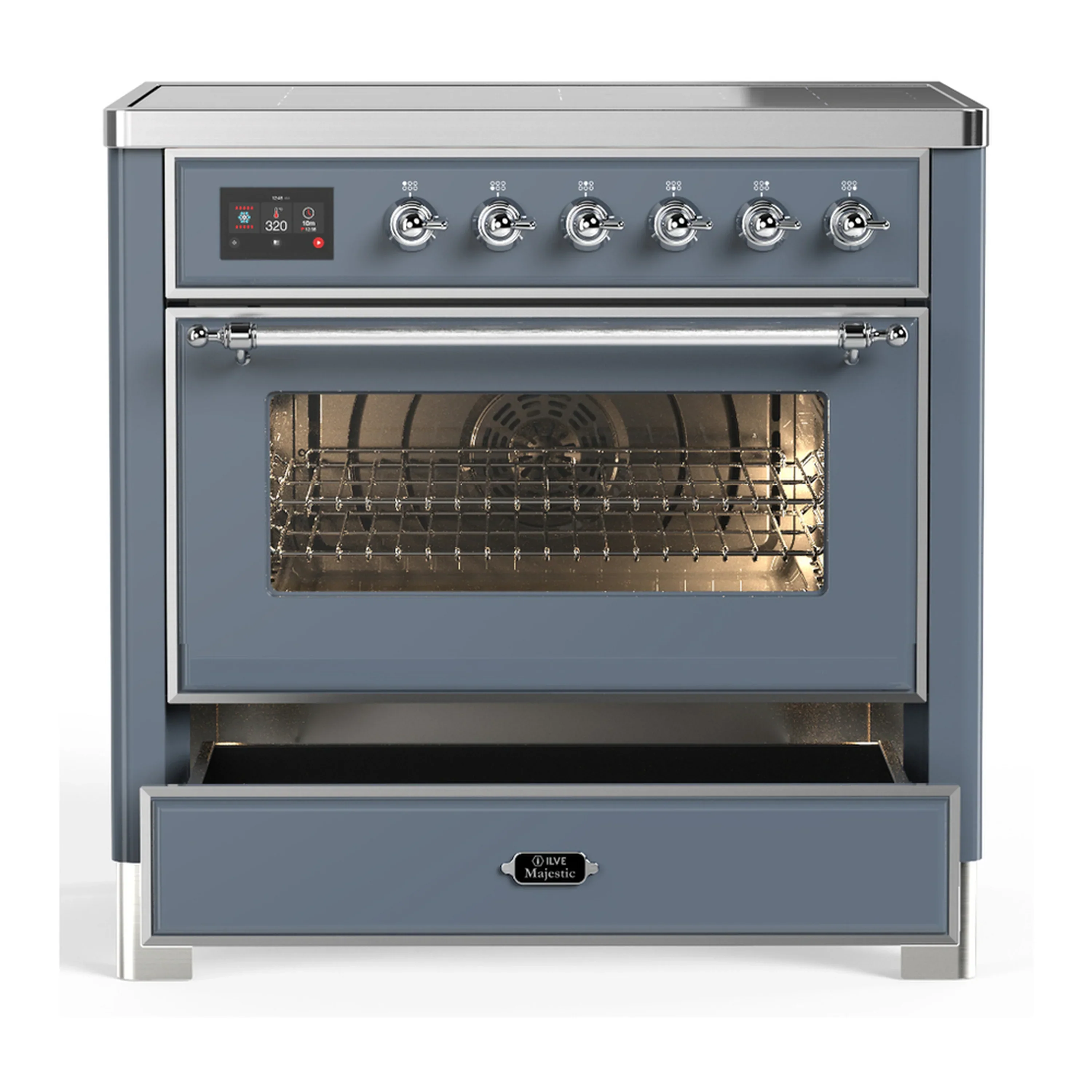 ILVE Majestic III 36-Inch Induction Range with 6 Induction Elements and Triple Glass Door Electric Oven in Blue Grey with Chrome Trim (UMIB36NR3BGC) - Image 3