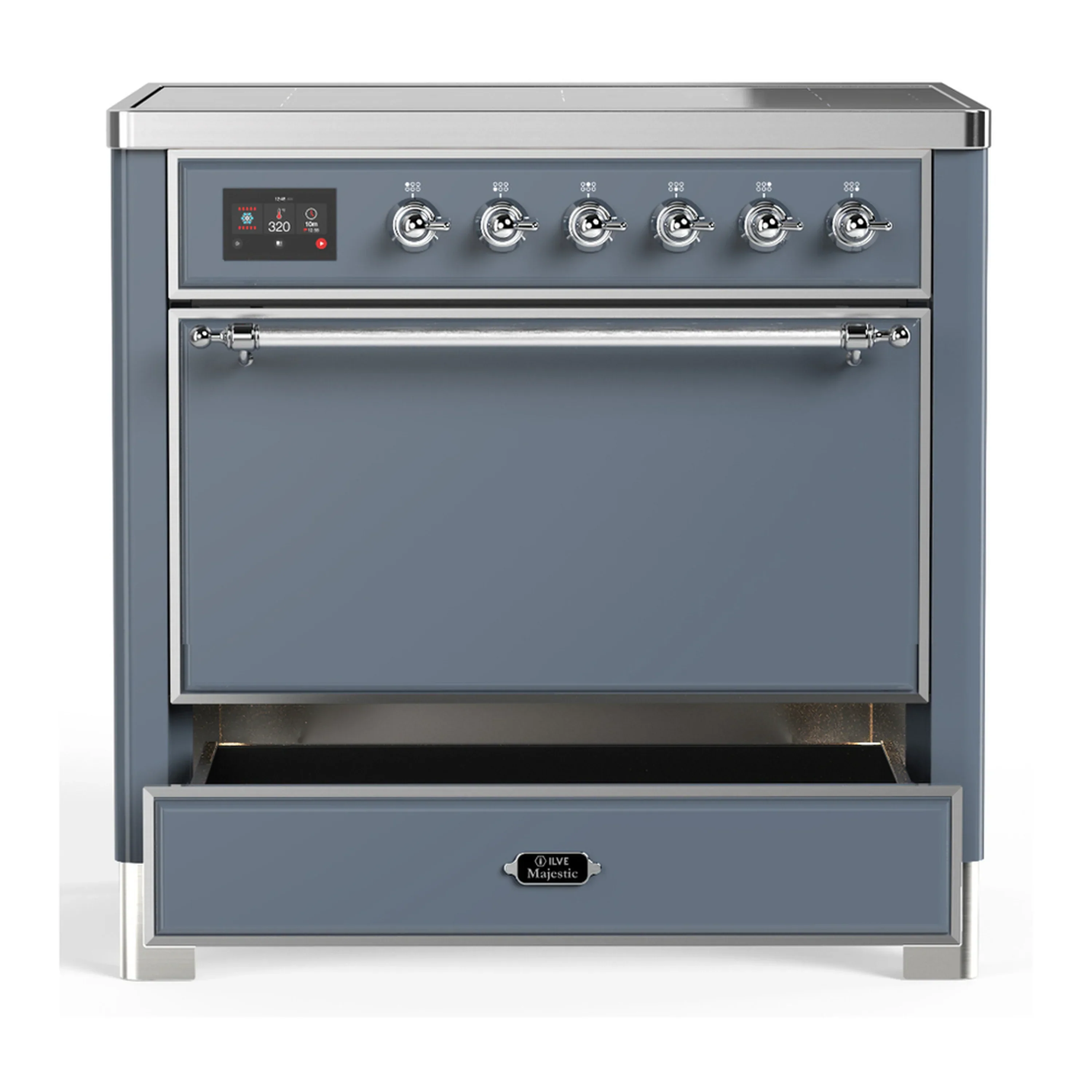 ILVE Majestic III 36-Inch Induction Range with 6 Induction Elements and Solid Door Electric Oven in Blue Grey with Chrome Trim (UMIB36QNR3BGC) - Image 3