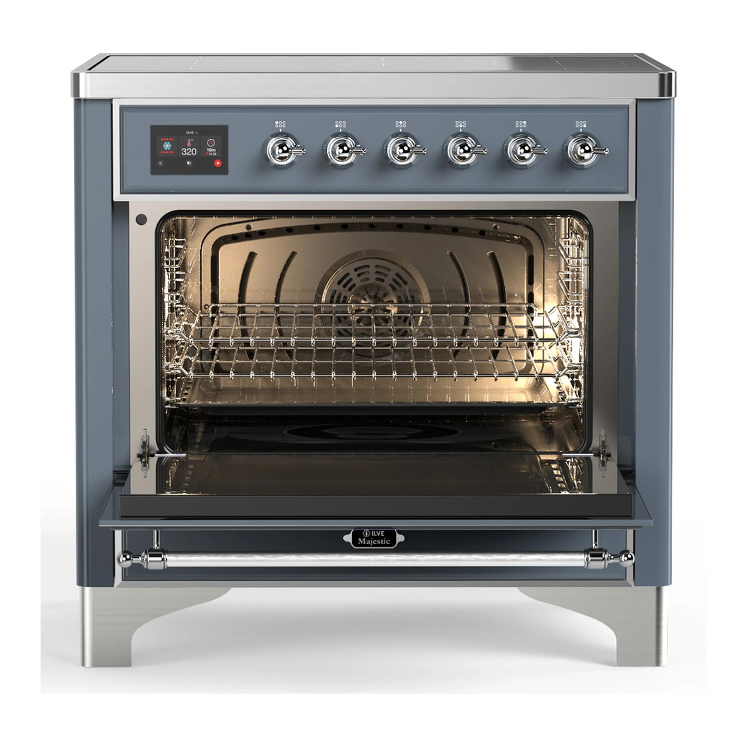 ILVE Majestic III 36-Inch Induction Range with 6 Induction Elements and Solid Door Electric Oven in Blue Grey with Chrome Trim (UMIB36QNR3BGC) - Image 4