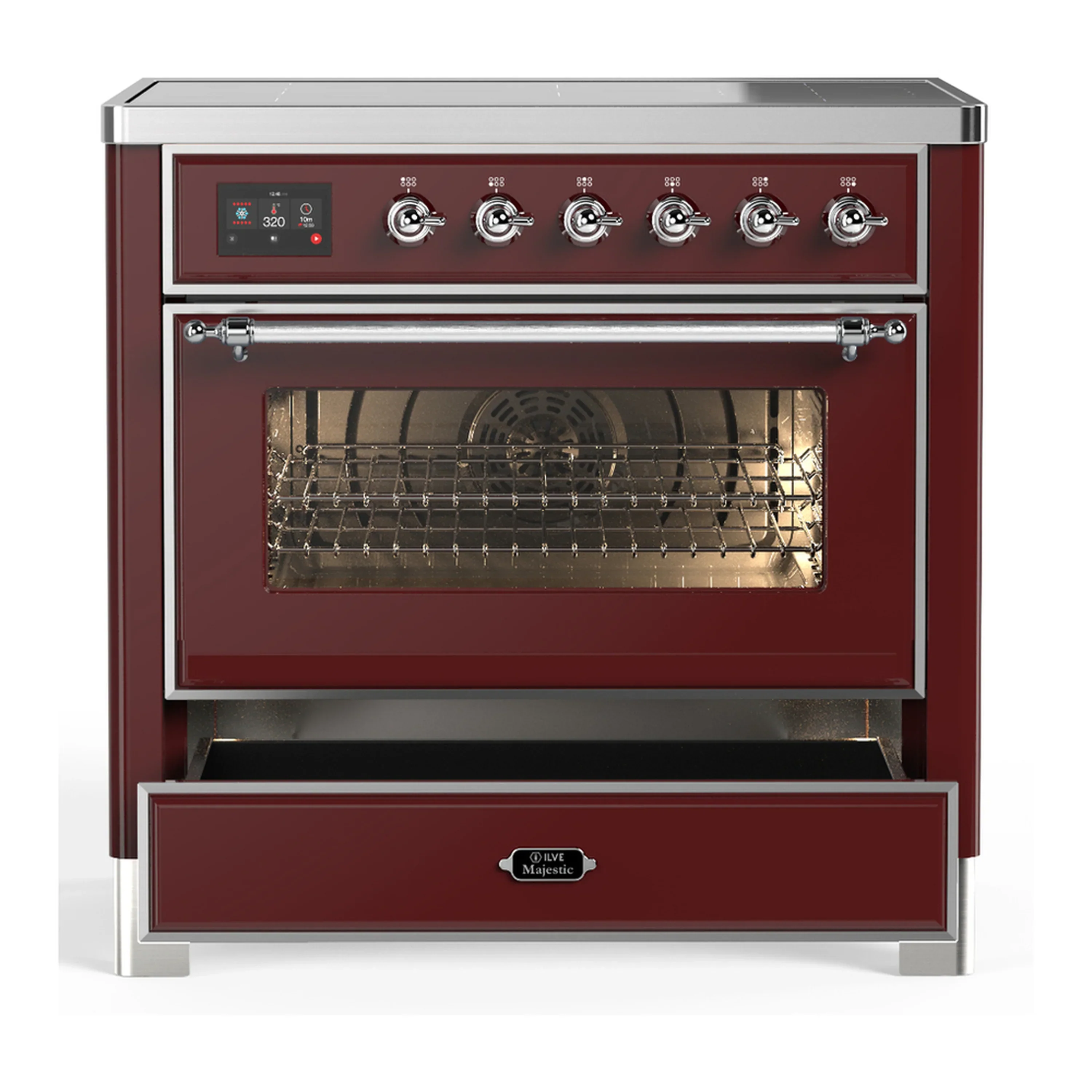ILVE Majestic III 36-Inch Induction Range with 6 Induction Elements and Triple Glass Door Electric Oven in Burgundy with Chrome Trim (UMIB36NR3BUC) - Image 3
