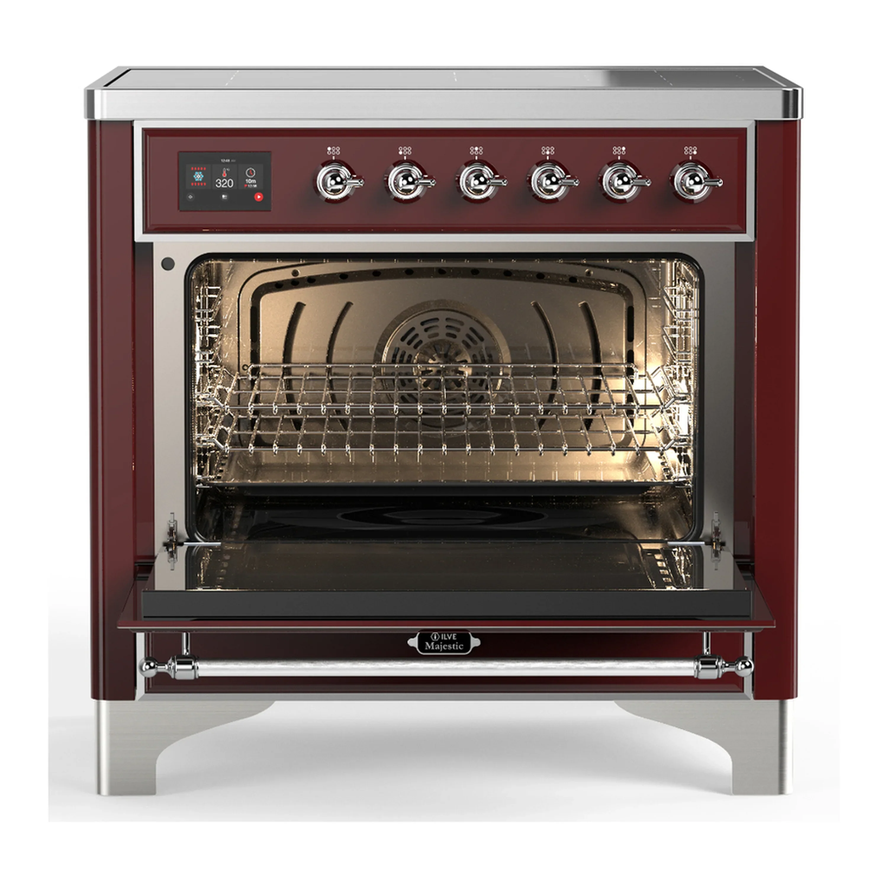 ILVE Majestic III 36-Inch Induction Range with 6 Induction Elements and Triple Glass Door Electric Oven in Burgundy with Chrome Trim (UMIB36NR3BUC) - Image 4