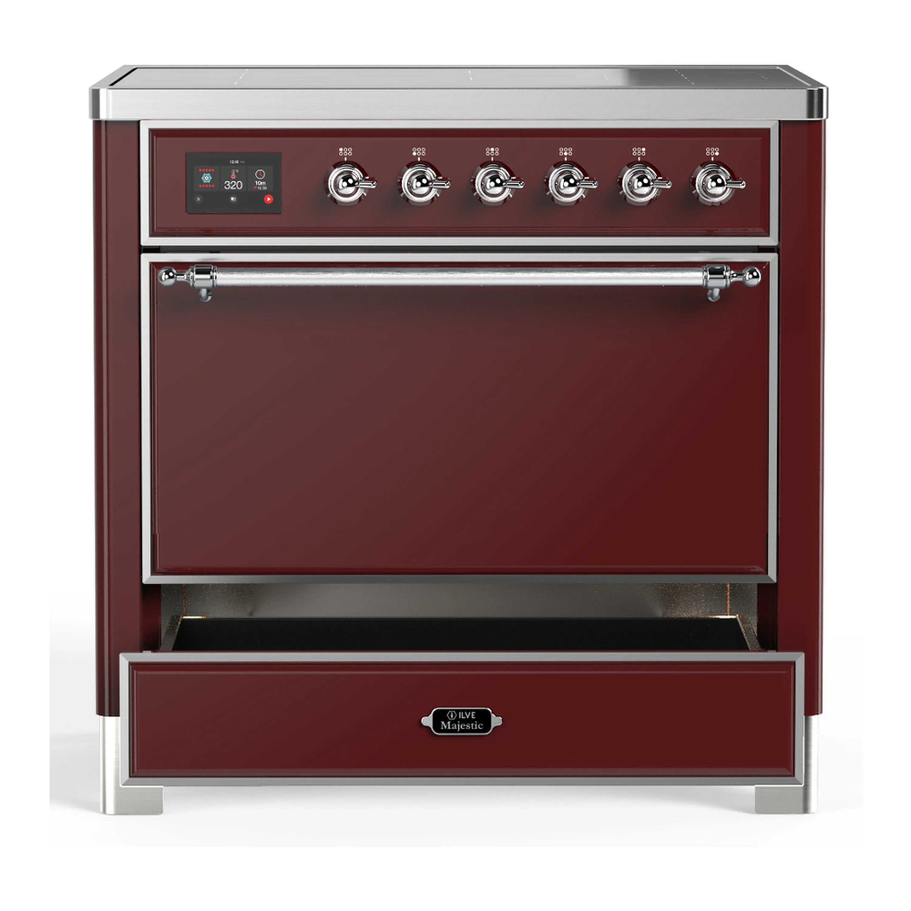 ILVE Majestic III 36-Inch Induction Range with 6 Induction Elements and Solid Door Electric Oven in Burgundy with Chrome Trim (UMIB36QNR3BUC) - Image 3