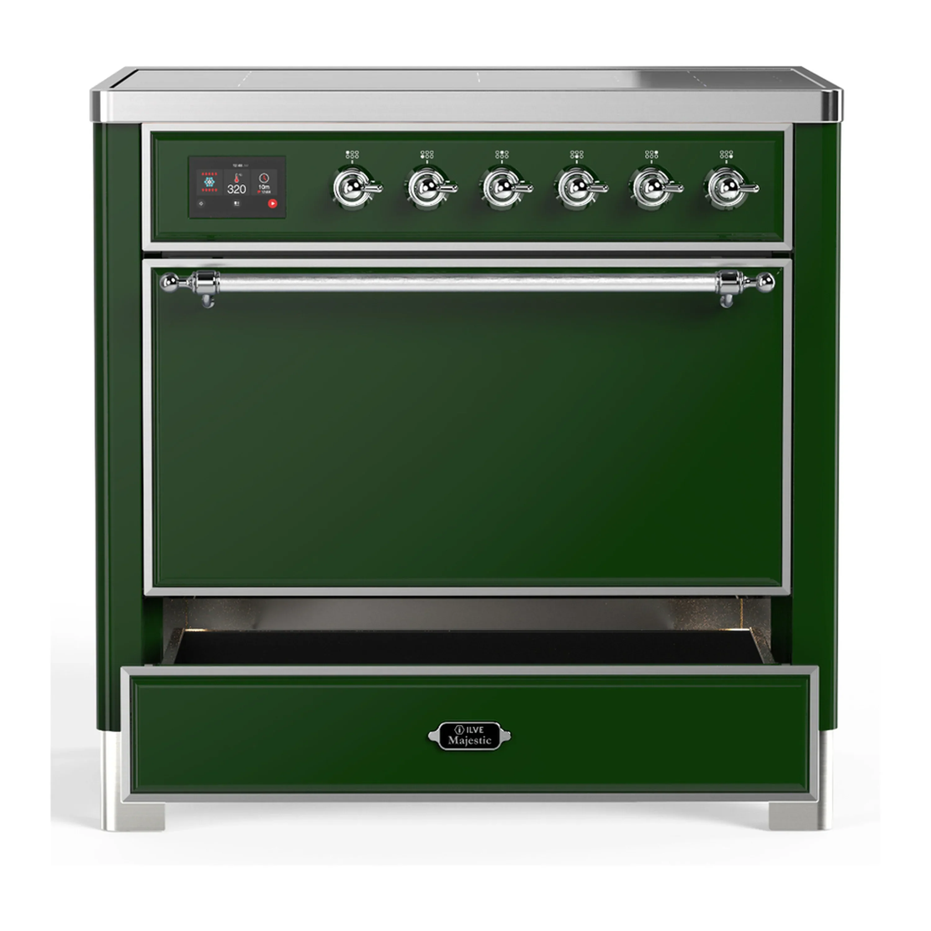 ILVE Majestic III 36-Inch Induction Range with 6 Induction Elements and Solid Door Electric Oven in Emerald Green with Chrome Trim (UMIB36QNR3EGC) - Image 3