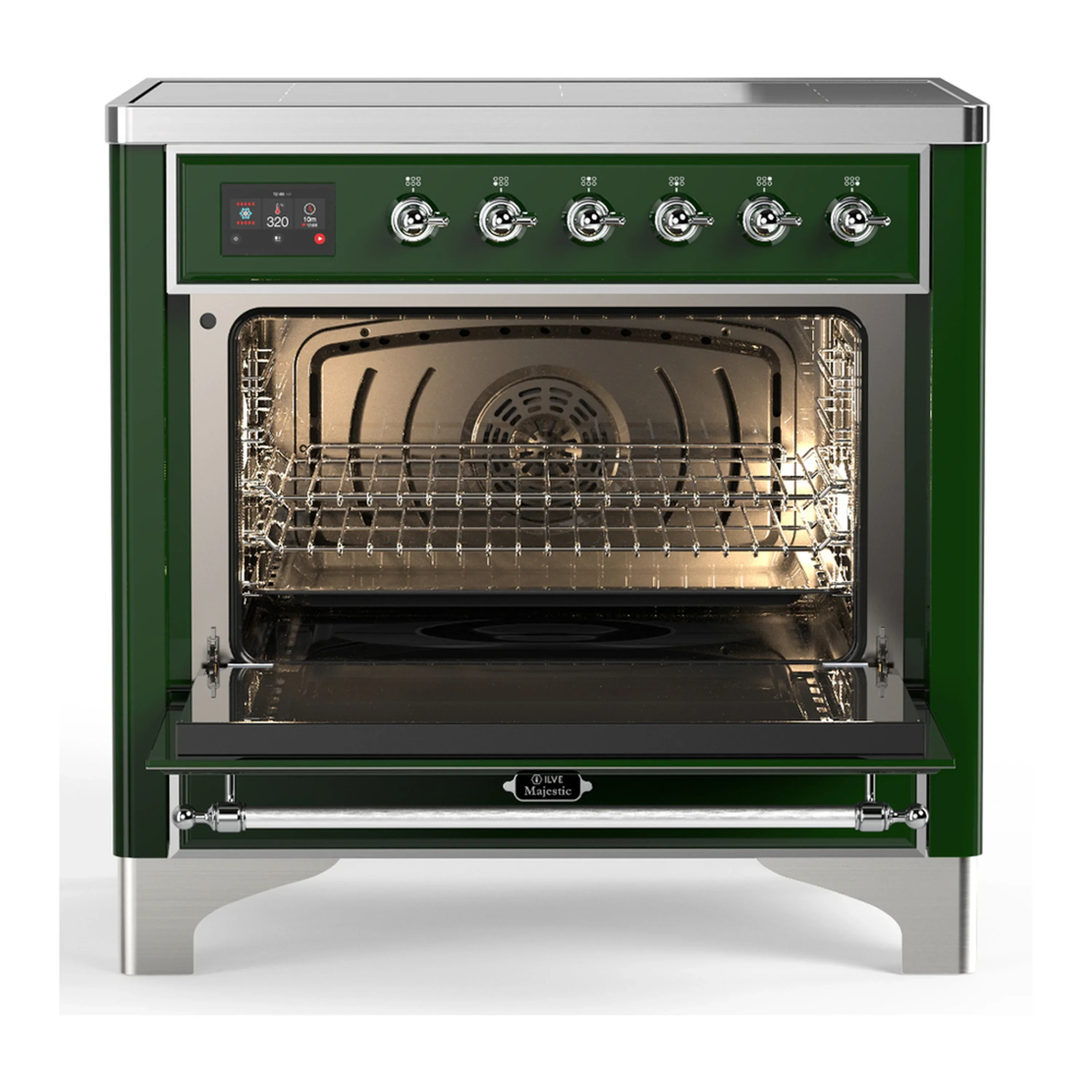 ILVE Majestic III 36-Inch Induction Range with 6 Induction Elements and Solid Door Electric Oven in Emerald Green with Chrome Trim (UMIB36QNR3EGC) - Image 4