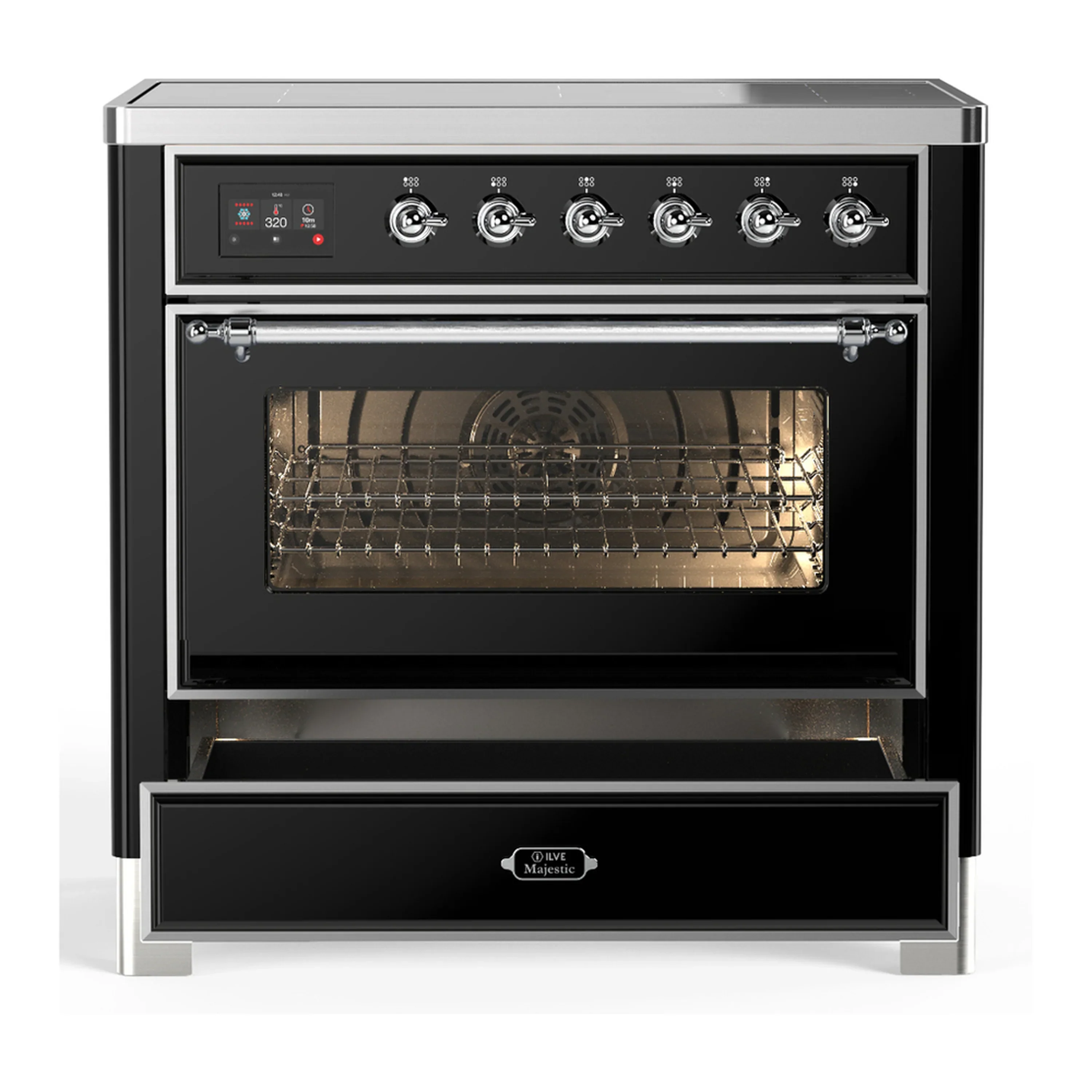 ILVE Majestic III 36-Inch Induction Range with 6 Induction Elements and Triple Glass Door Electric Oven in Glossy Black with Chrome Trim (UMIB36NR3BKC) - Image 3