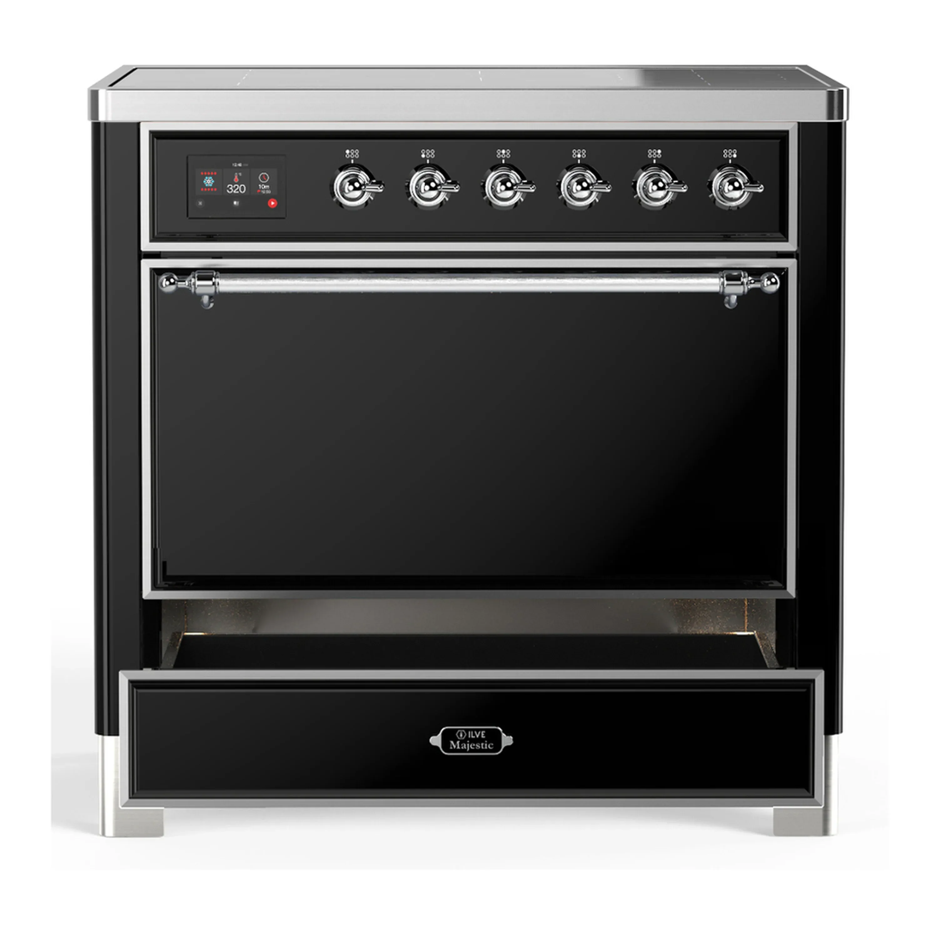 ILVE Majestic III 36-Inch Induction Range with 6 Induction Elements and Solid Door Electric Oven in Glossy Black with Chrome Trim (UMIB36QNR3BKC) - Image 3
