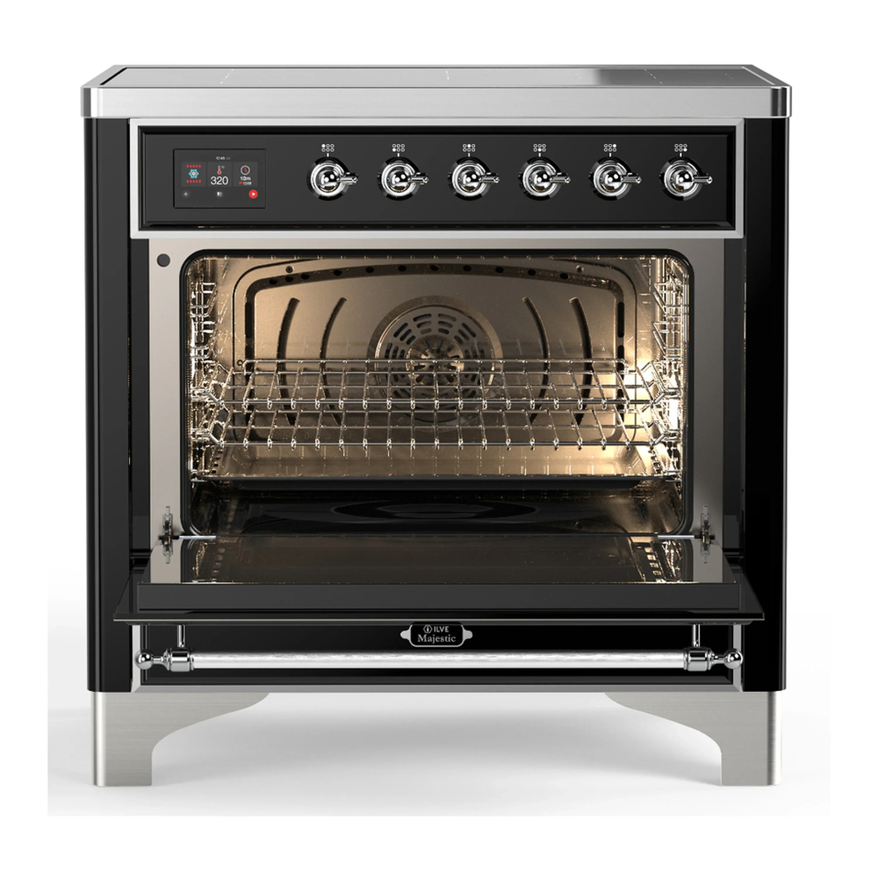ILVE Majestic III 36-Inch Induction Range with 6 Induction Elements and Solid Door Electric Oven in Glossy Black with Chrome Trim (UMIB36QNR3BKC) - Image 4