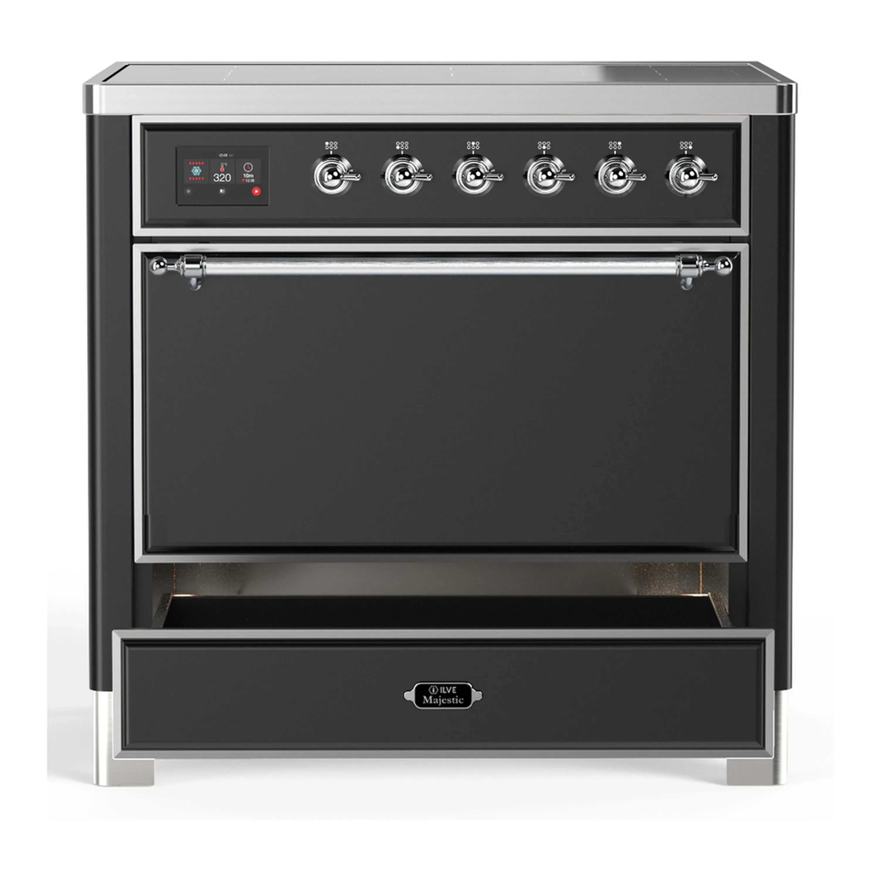 ILVE Majestic III 36-Inch Induction Range with 6 Induction Elements and Solid Door Electric Oven in Matte Graphite with Chrome Trim (UMIB36QNR3MGC) - Image 3
