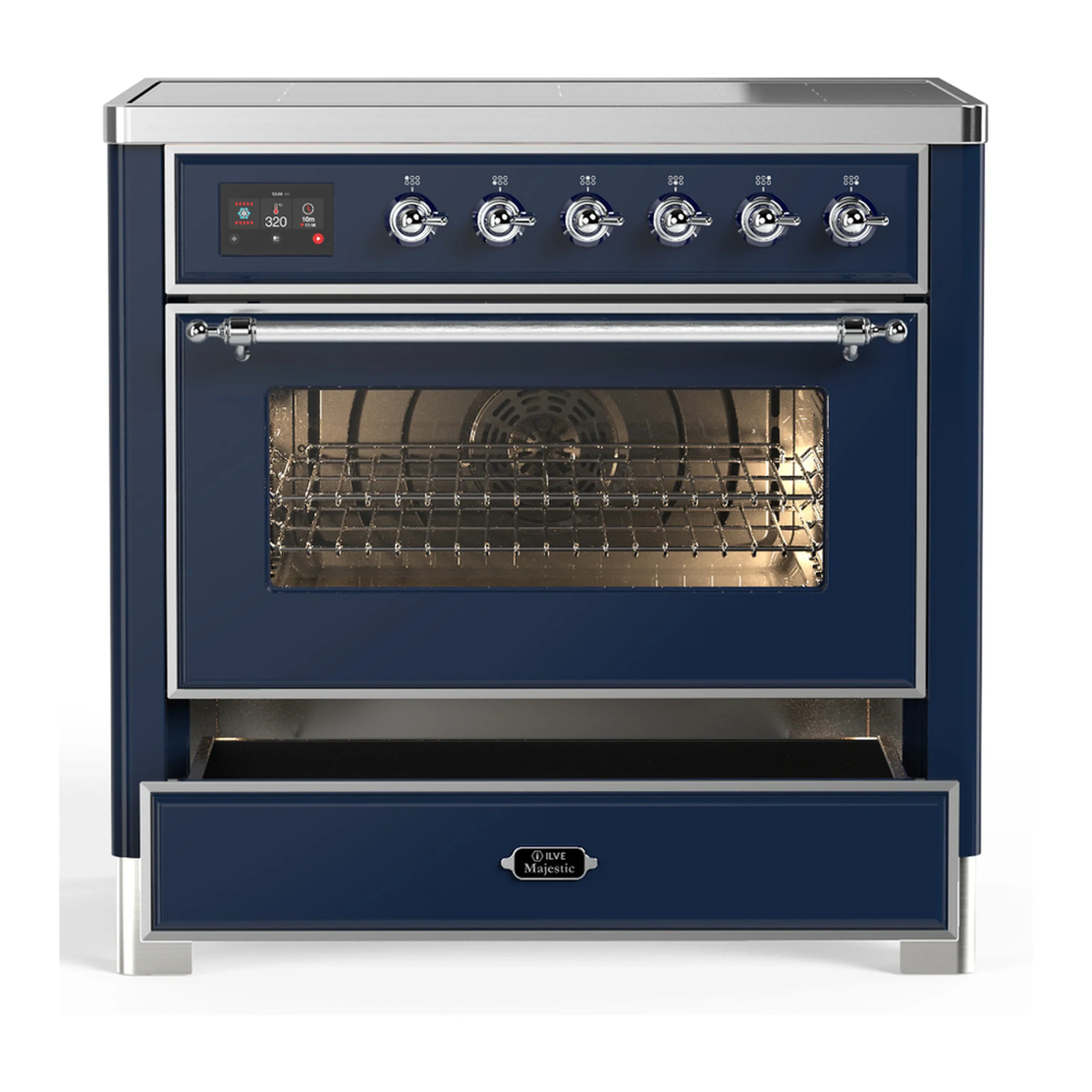 ILVE Majestic III 36-Inch Induction Range with 6 Induction Elements and Triple Glass Door Electric Oven in Mightnight Blue with Chrome Trim (UMIB36NR3MBC) - Image 3