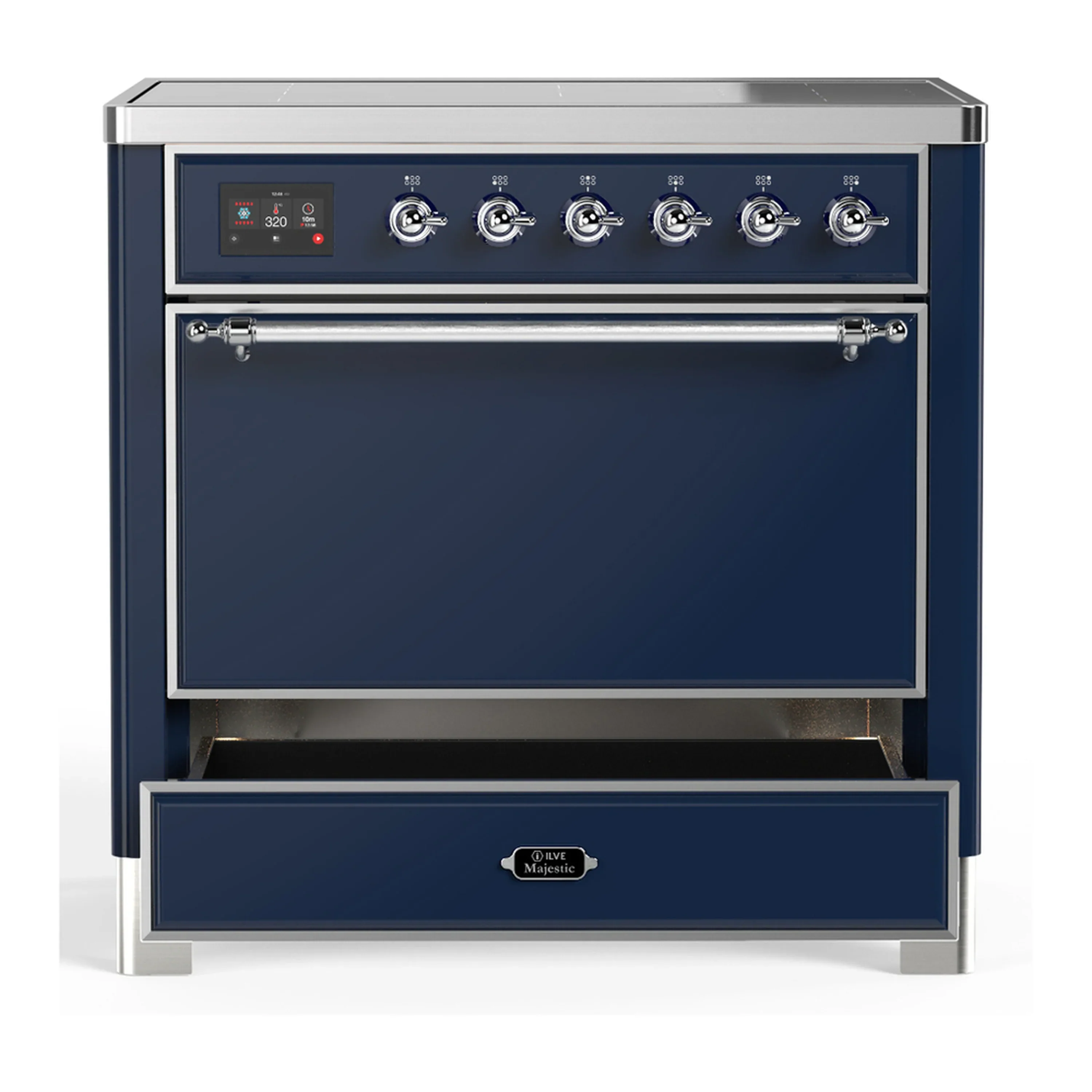 ILVE Majestic III 36-Inch Induction Range with 6 Induction Elements and Solid Door Electric Oven in Mightnight Blue with Chrome Trim (UMIB36QNR3MBC) - Image 3