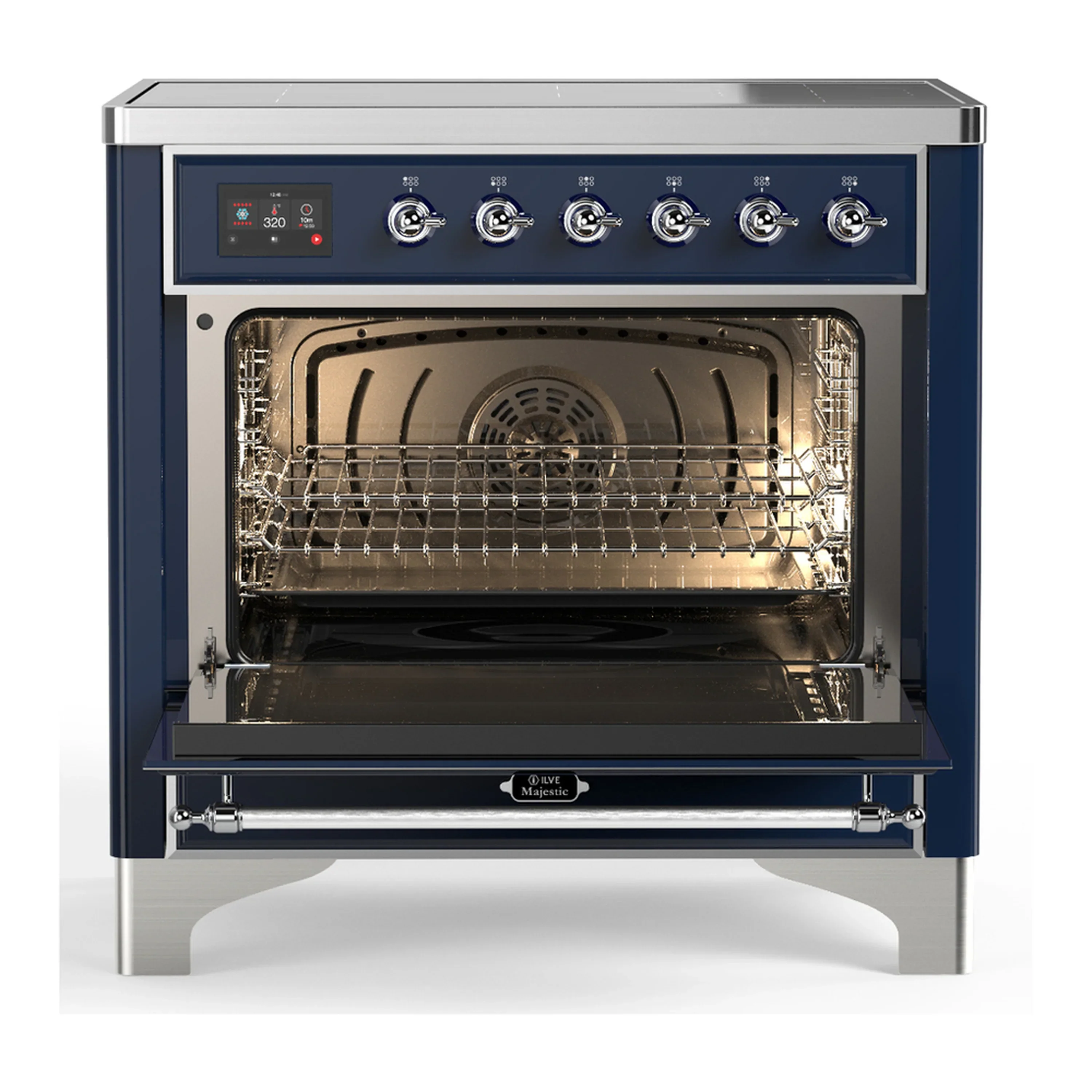 ILVE Majestic III 36-Inch Induction Range with 6 Induction Elements and Solid Door Electric Oven in Mightnight Blue with Chrome Trim (UMIB36QNR3MBC) - Image 4