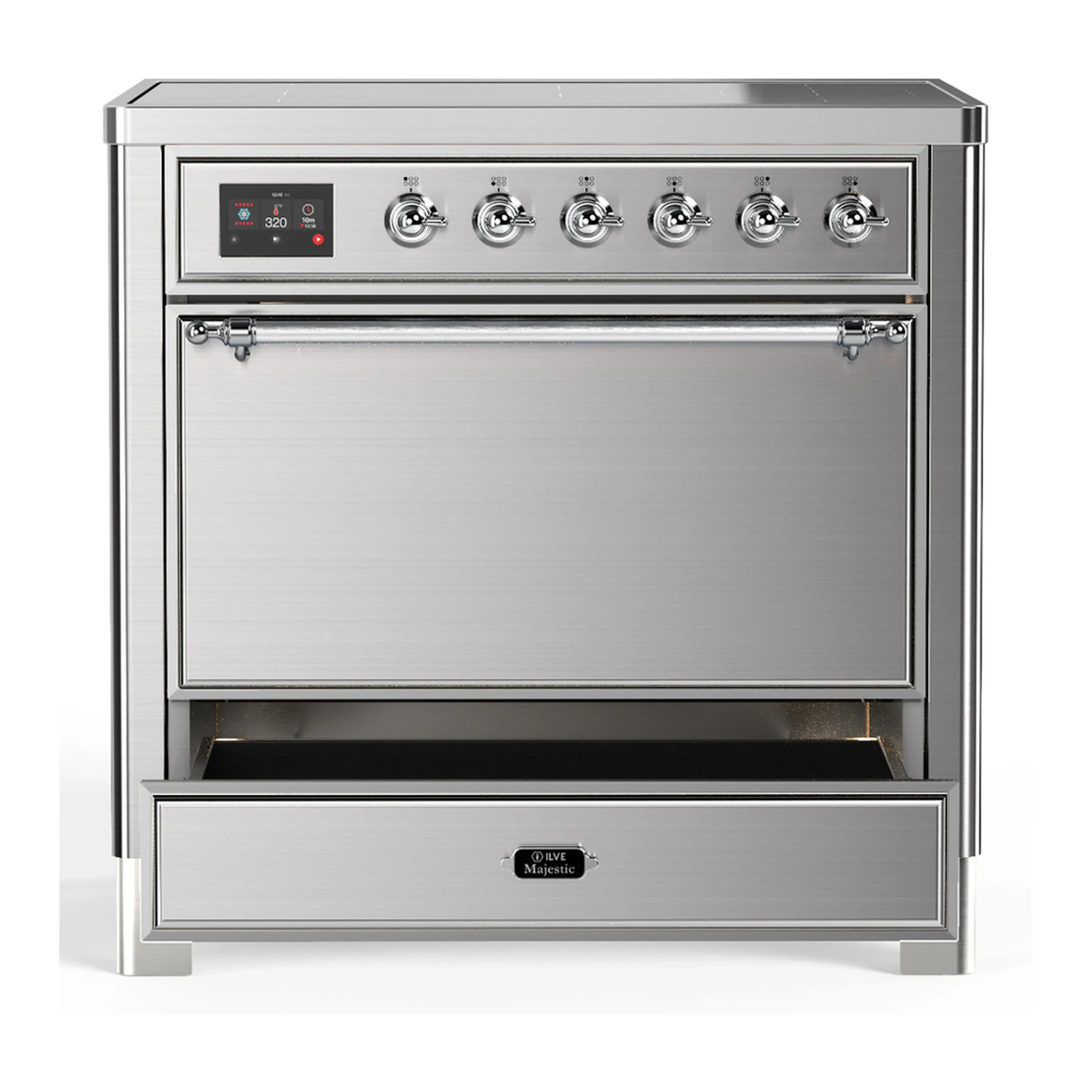 ILVE Majestic III 36-Inch Induction Range with 6 Induction Elements and Solid Door Electric Oven in Stainless Steel with Chrome Trim (UMIB36QNR3SSC) - Image 3