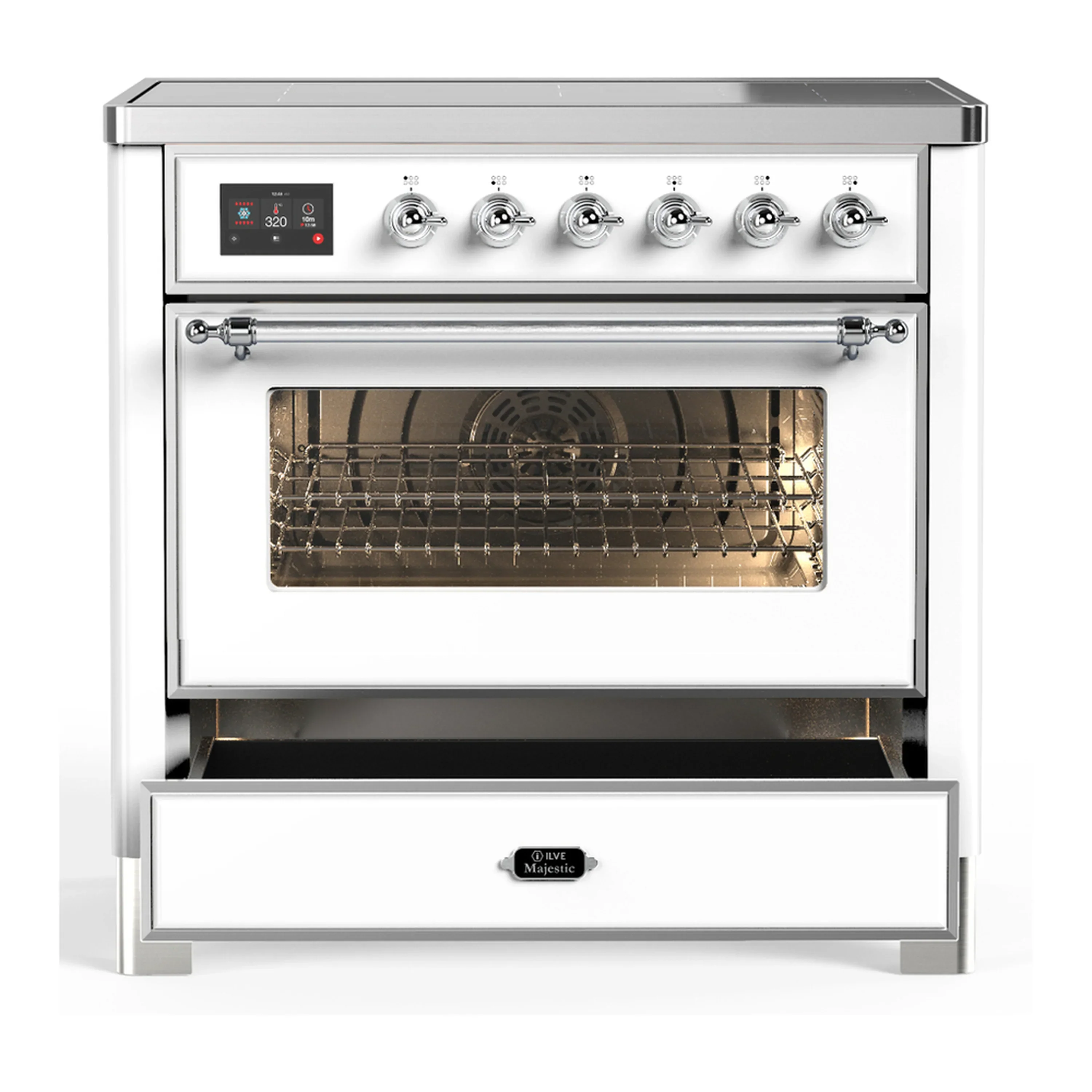 ILVE Majestic III 36-Inch Induction Range with 6 Induction Elements and Triple Glass Door Electric Oven in White with Chrome Trim (UMIB36NR3WHC) - Image 3