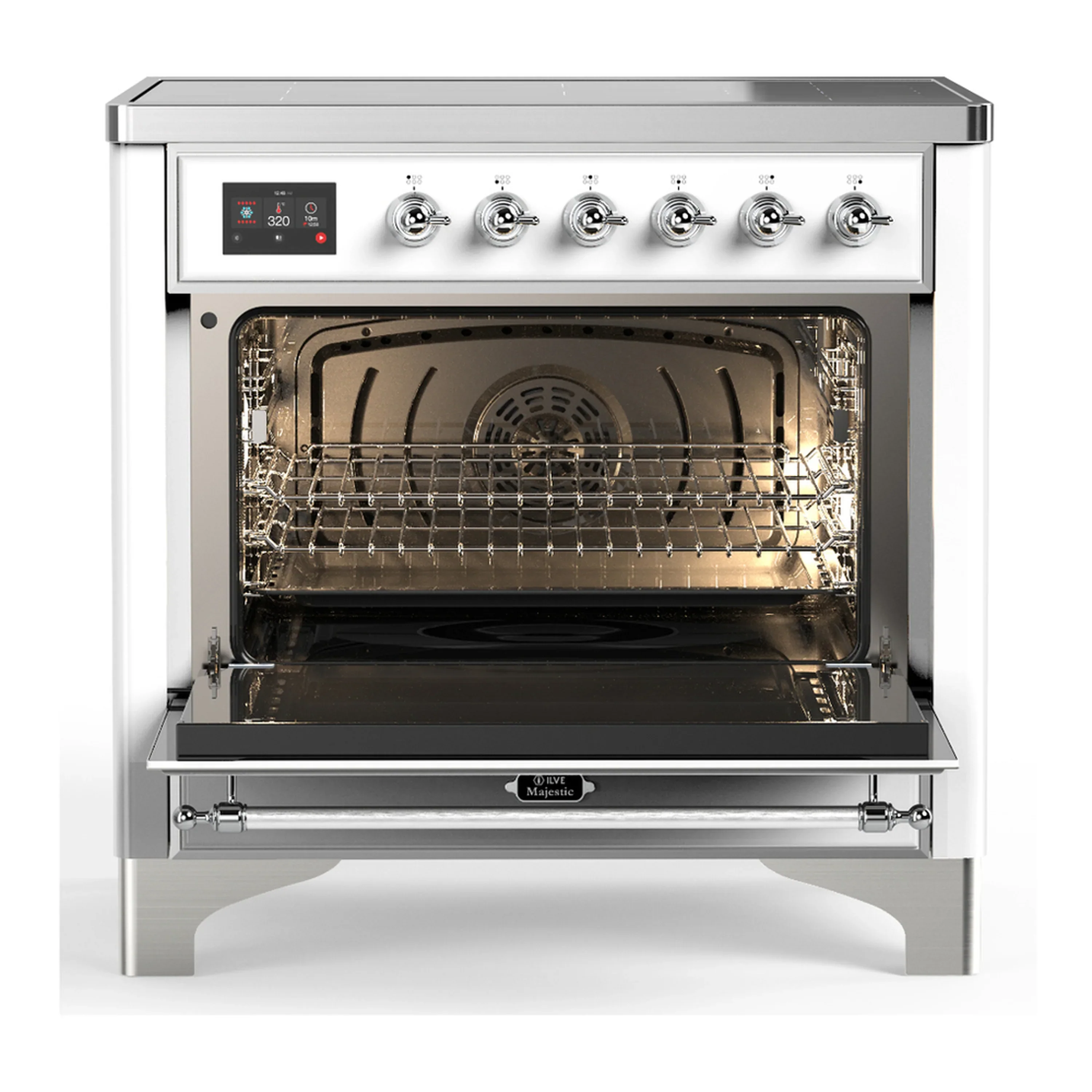 ILVE Majestic III 36-Inch Induction Range with 6 Induction Elements and Triple Glass Door Electric Oven in White with Chrome Trim (UMIB36NR3WHC) - Image 4
