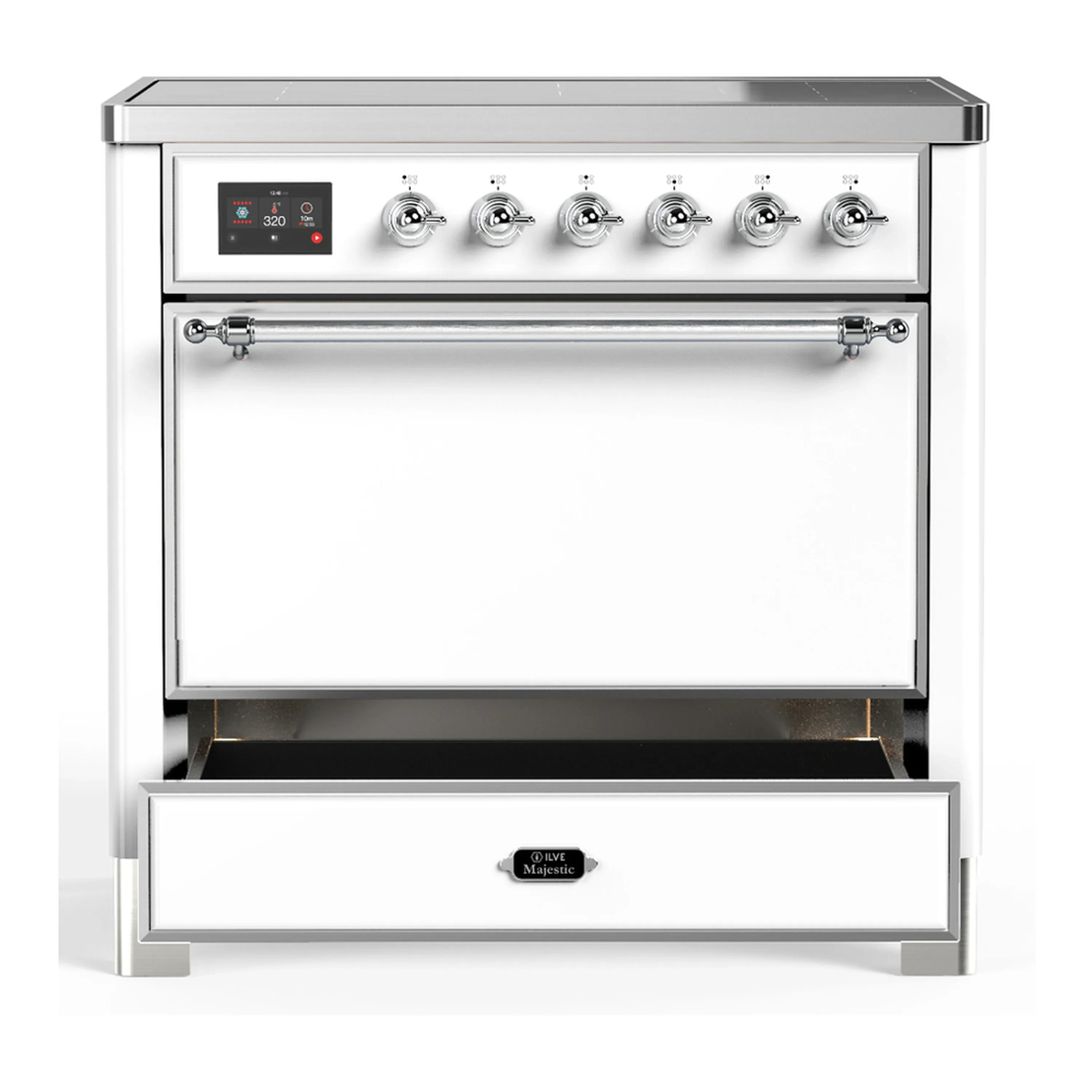 ILVE Majestic III 36-Inch Induction Range with 6 Induction Elements and Solid Door Electric Oven in White with Chrome Trim (UMIB36QNR3WHC) - Image 3