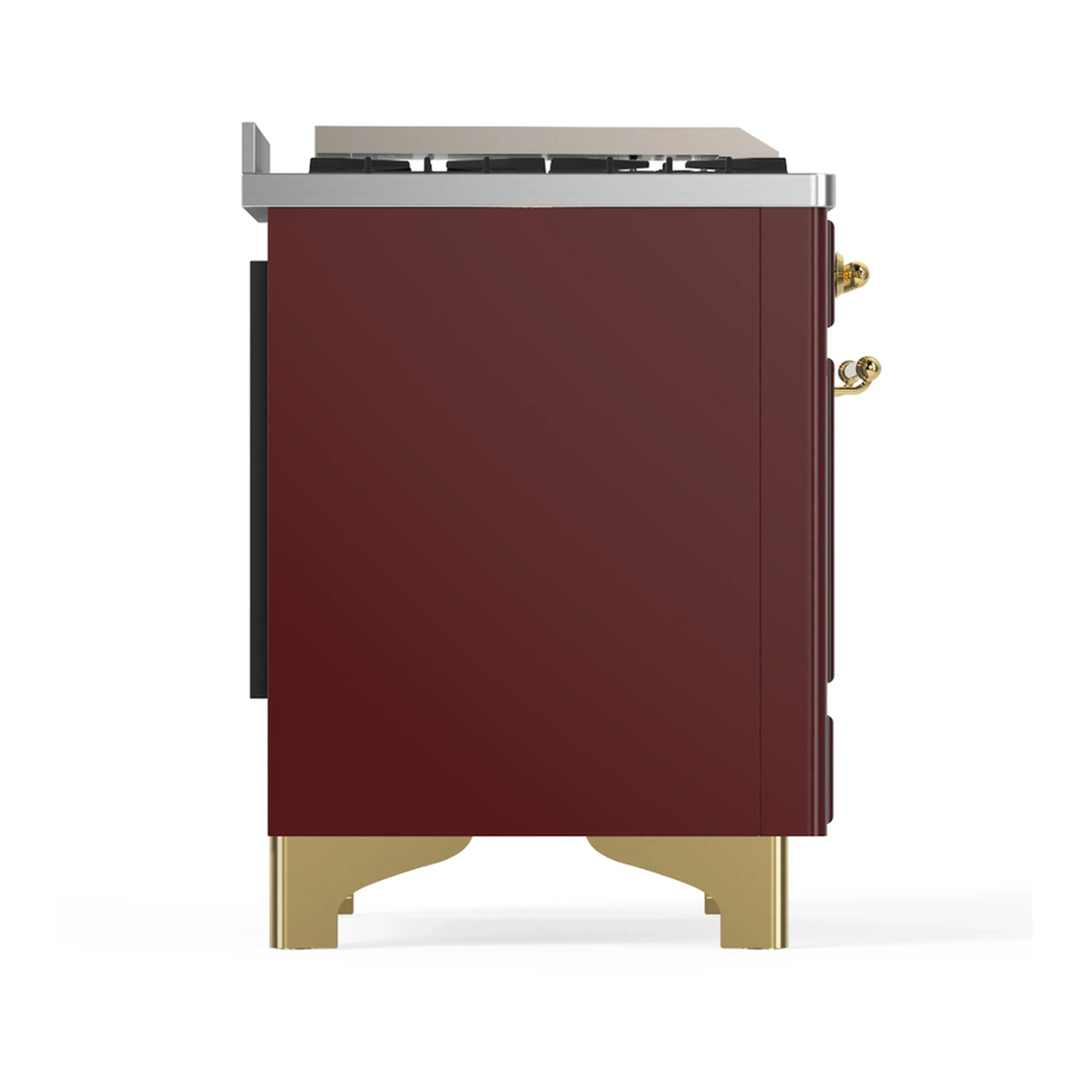 ILVE Majestic III 40-inch Dual Fuel Range with 6 Natural Gas Burner, Griddle and Solid Door Electric Oven in Burgundy with Brass Trim (UMD40FQNR3BUG) - Image 8