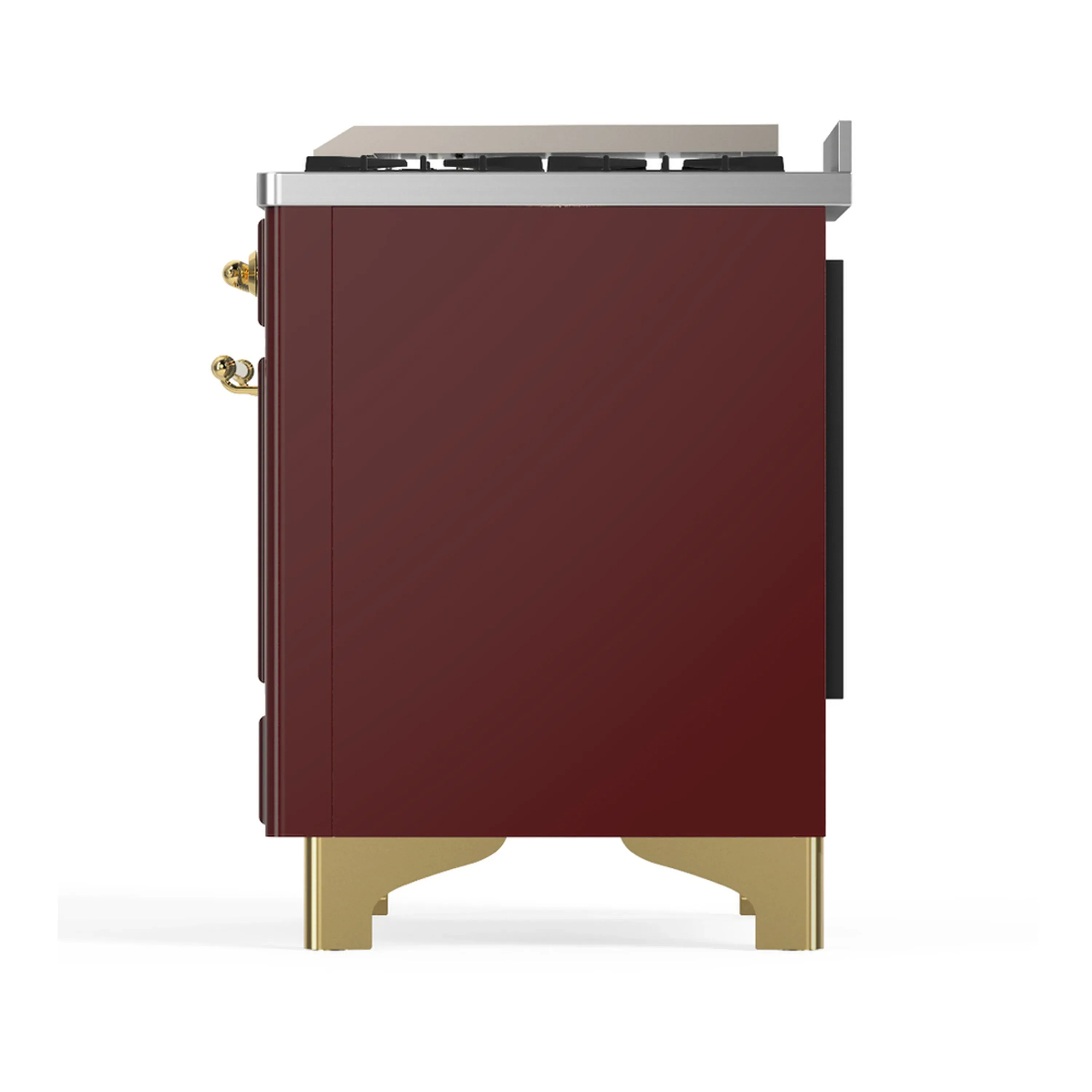 ILVE Majestic III 40-inch Dual Fuel Range with 6 Natural Gas Burner, Griddle and Solid Door Electric Oven in Burgundy with Brass Trim (UMD40FQNR3BUG) - Image 9