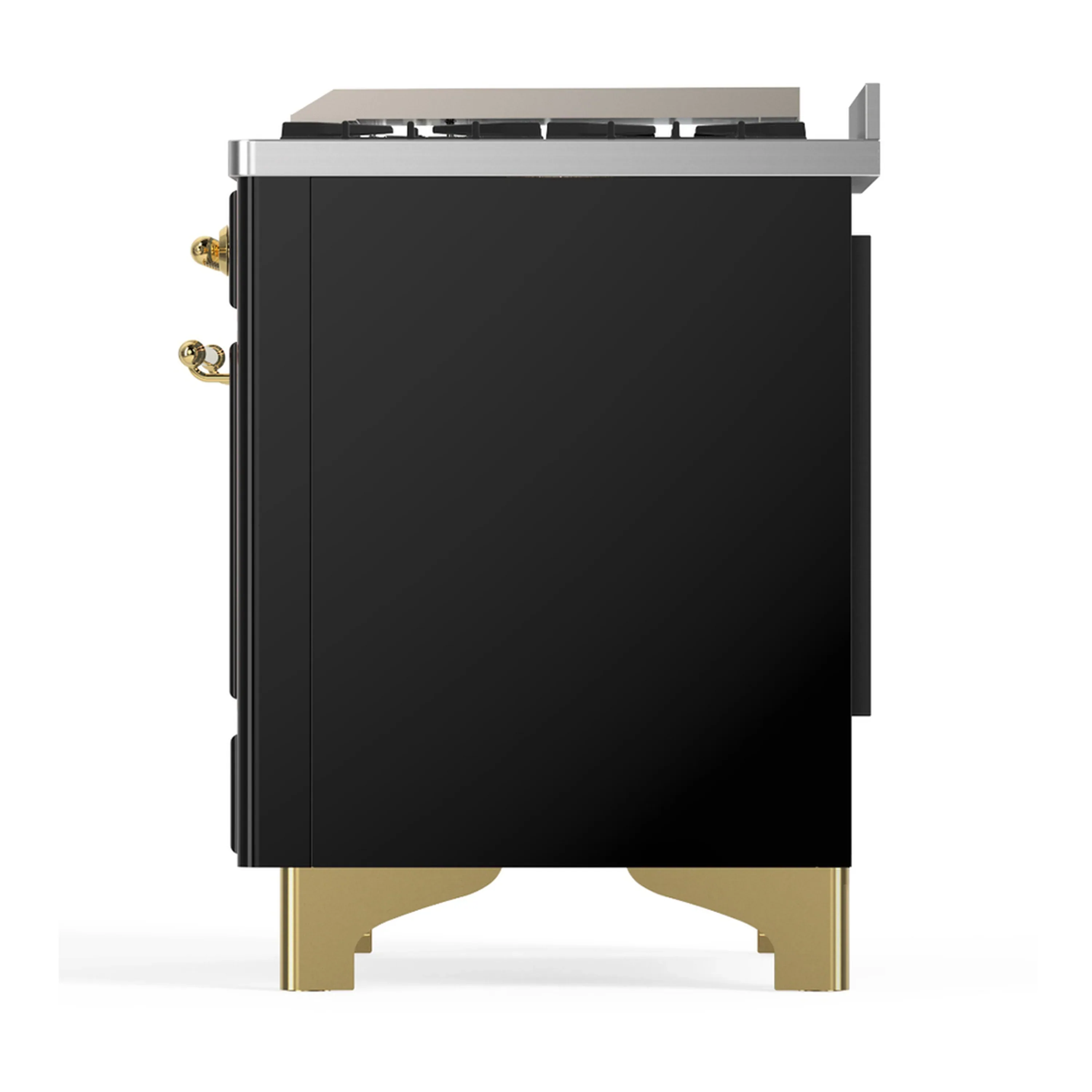 ILVE Majestic III 40-inch Dual Fuel Range with 6 Natural Gas Burner, Griddle and Triple Glass Door Electric Oven in Glossy Black with Brass Trim (UMD40FNR3BKG) - Image 8