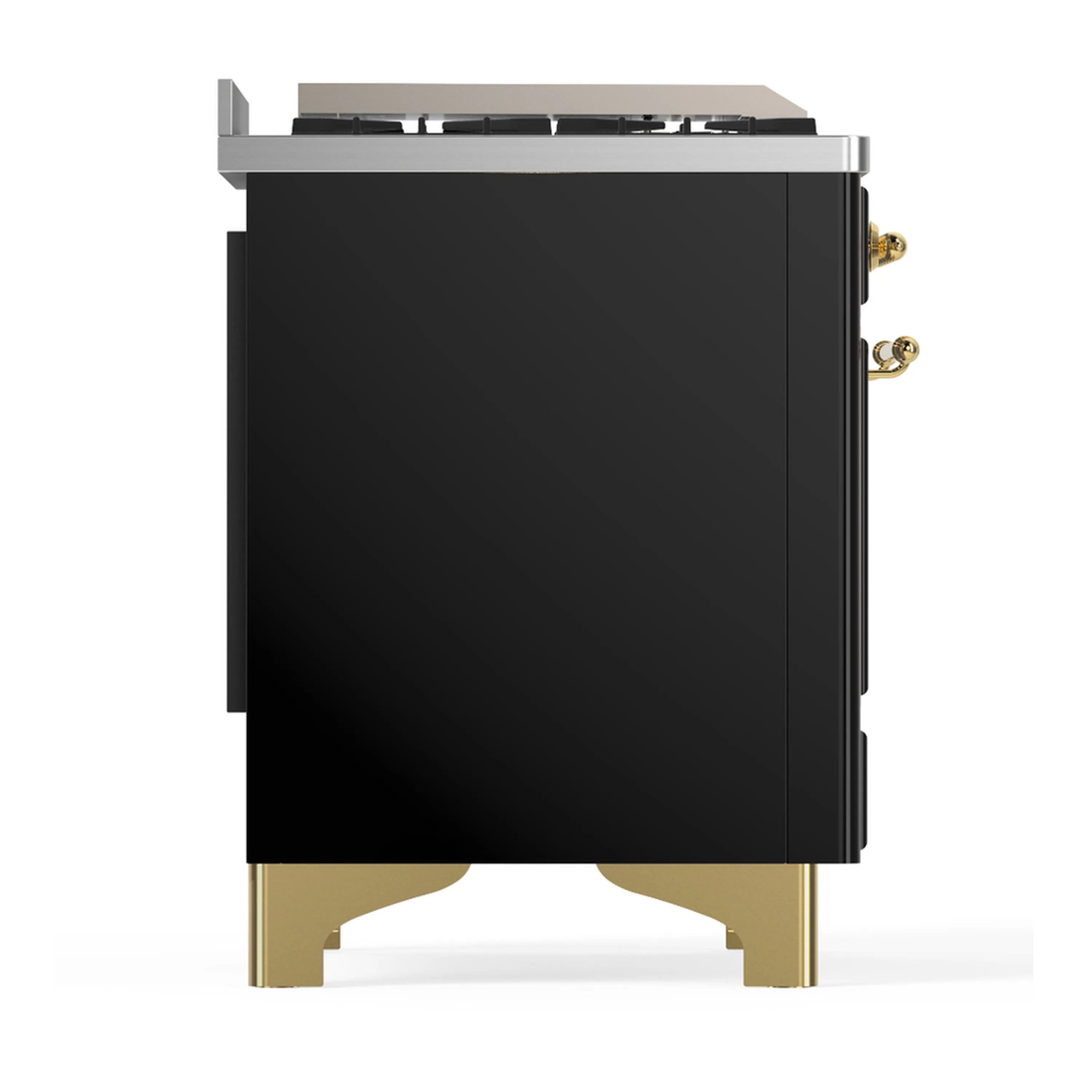 ILVE Majestic III 40-inch Dual Fuel Range with 6 Natural Gas Burner, Griddle and Solid Door Electric Oven in Glossy Black with Brass Trim (UMD40FQNR3BKG) - Image 8