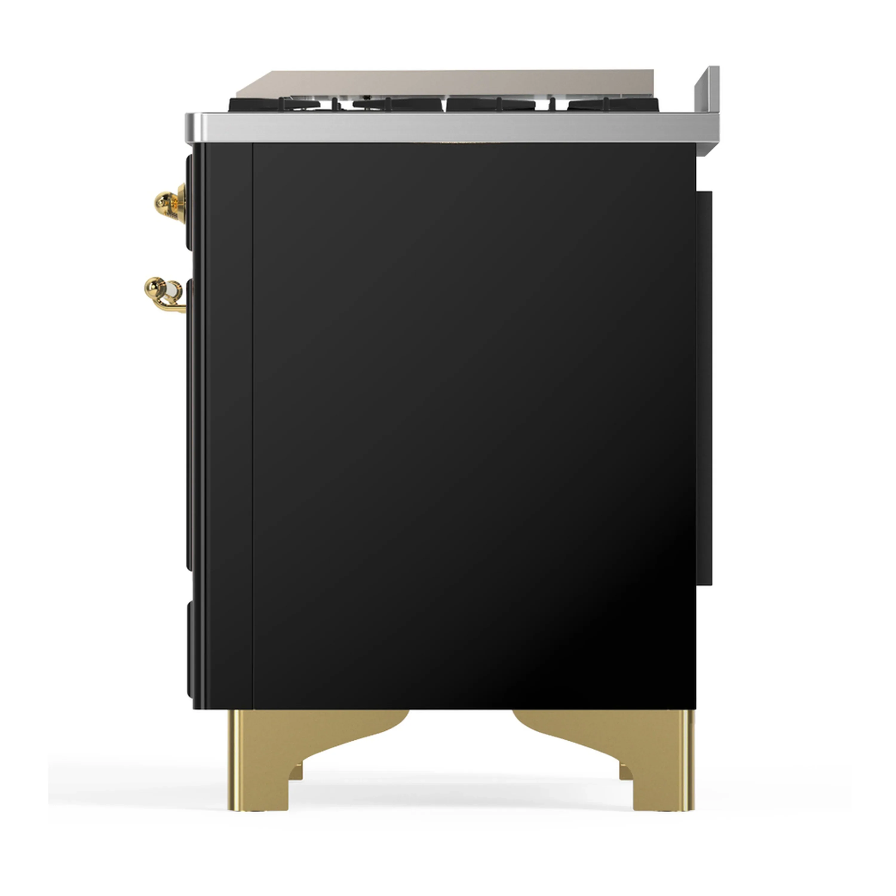 ILVE Majestic III 40-inch Dual Fuel Range with 6 Natural Gas Burner, Griddle and Solid Door Electric Oven in Glossy Black with Brass Trim (UMD40FQNR3BKG) - Image 9