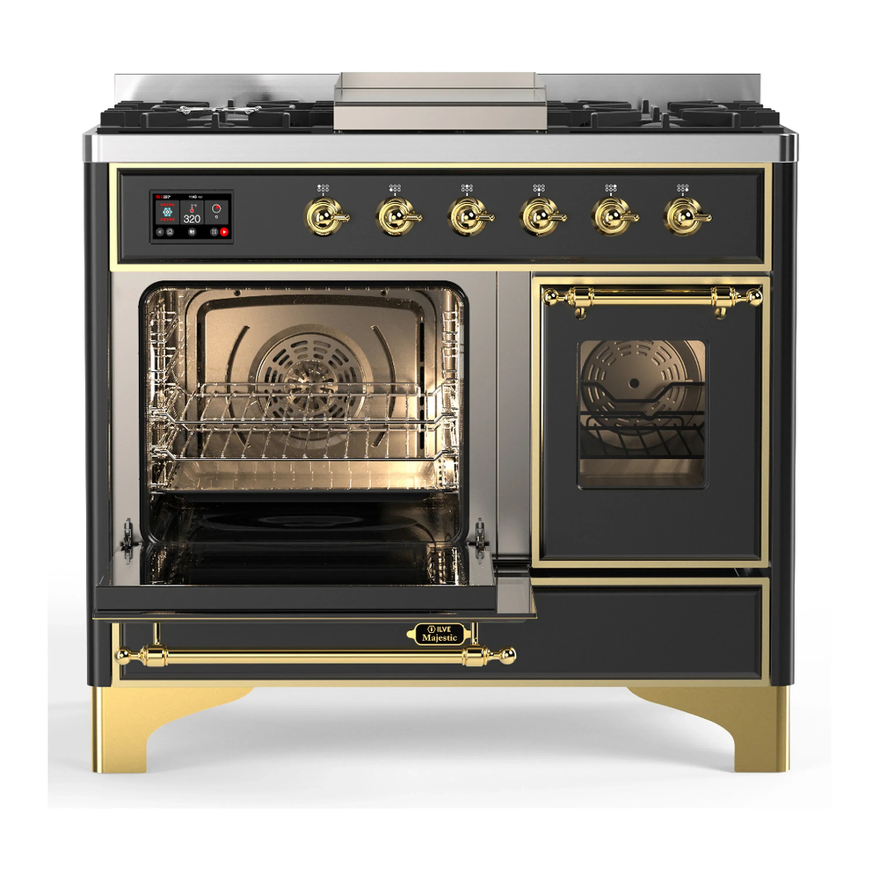 ILVE Majestic III 40-inch Dual Fuel Range with 6 Natural Gas Burner, Griddle and Triple Glass Door Electric Oven in Graphite Matte with Brass Trim (UMD40FNR3MGG) - Image 5