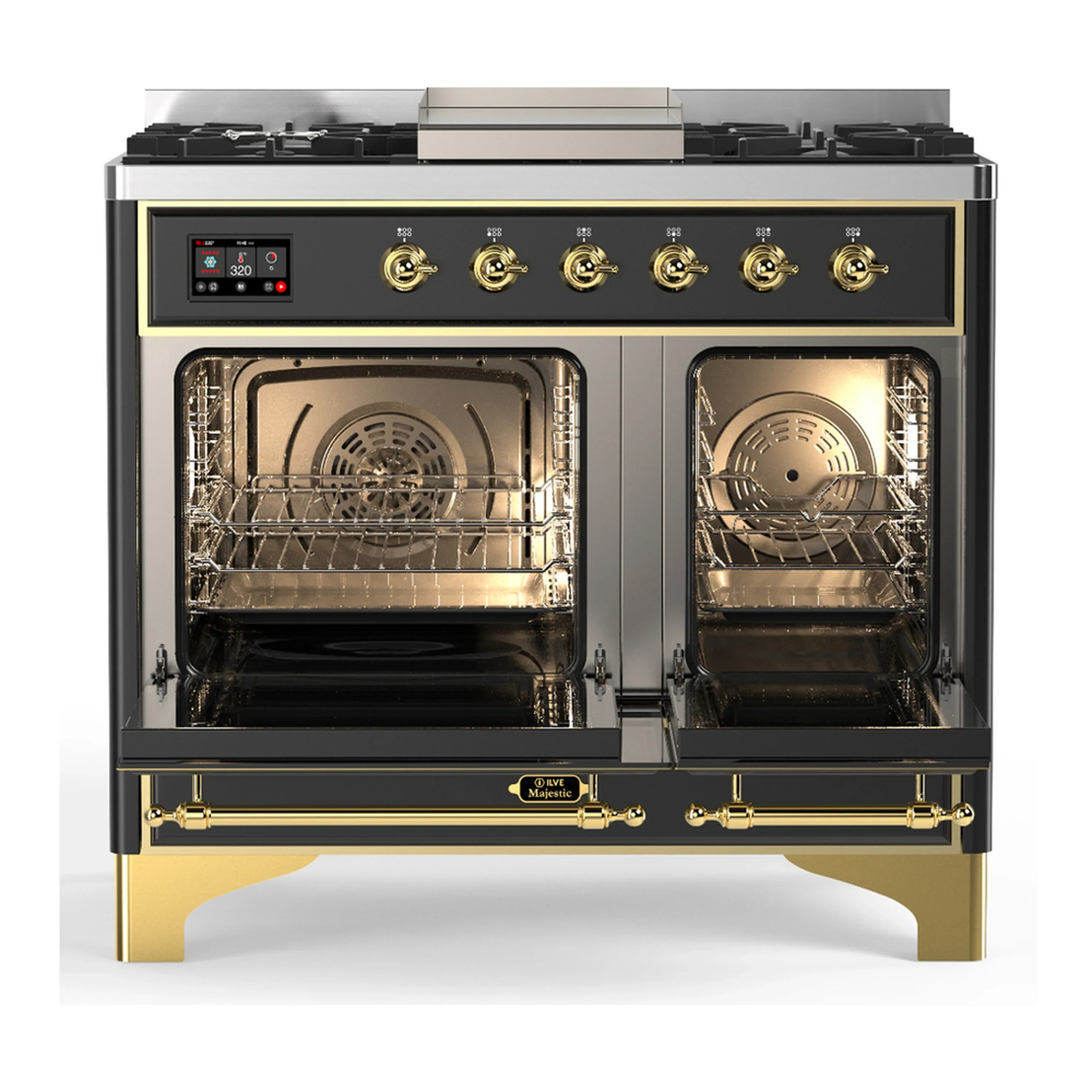 ILVE Majestic III 40-inch Dual Fuel Range with 6 Natural Gas Burner, Griddle and Triple Glass Door Electric Oven in Graphite Matte with Brass Trim (UMD40FNR3MGG) - Image 6