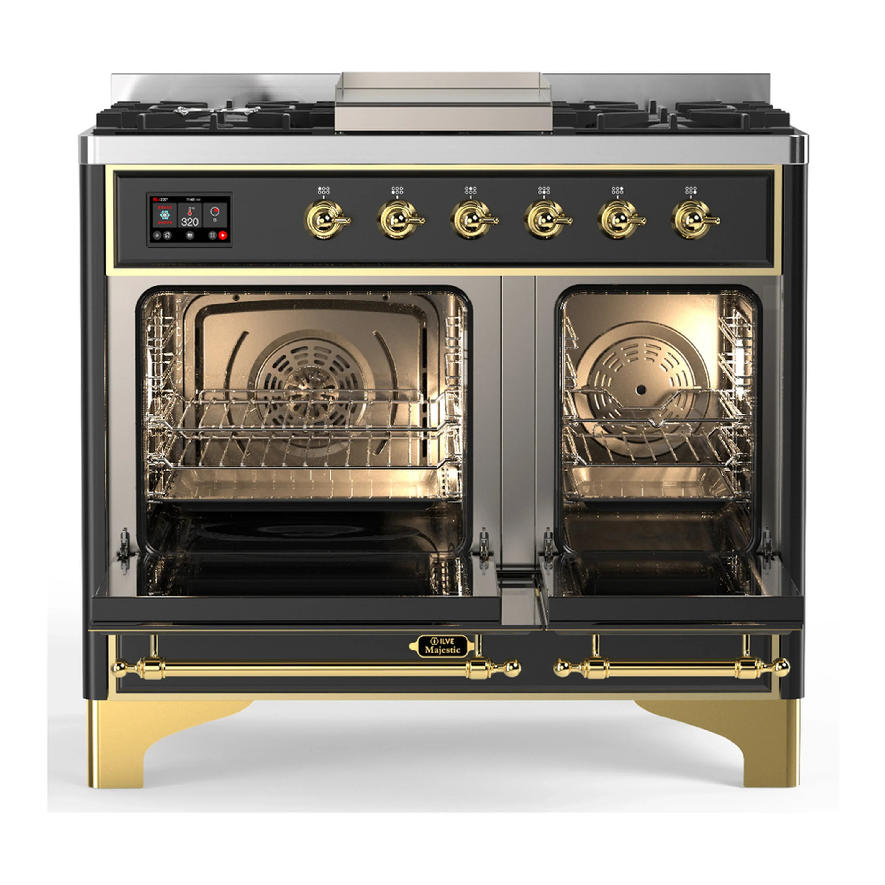 ILVE Majestic III 40-inch Dual Fuel Range with 5 Liquid Propane Burner, Griddle and Solid Door Electric Oven in Graphite Matte with Brass Trim (UMD40FQNR3MGGLP) - Image 6