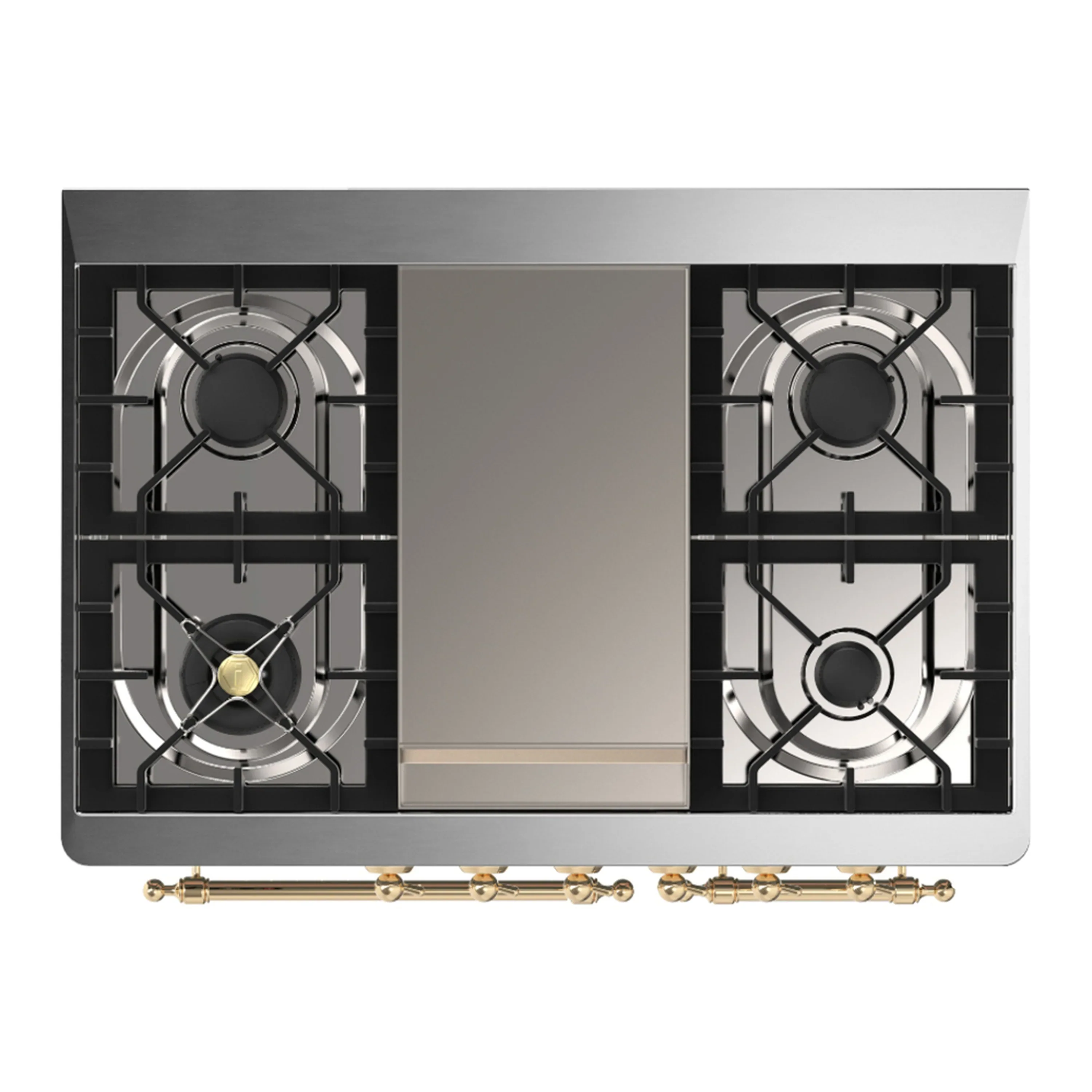 ILVE Majestic III 40-inch Dual Fuel Range with 6 Natural Gas Burner, Griddle and Solid Door Electric Oven in White with Brass Trim (UMD40FQNR3WHG) - Image 2