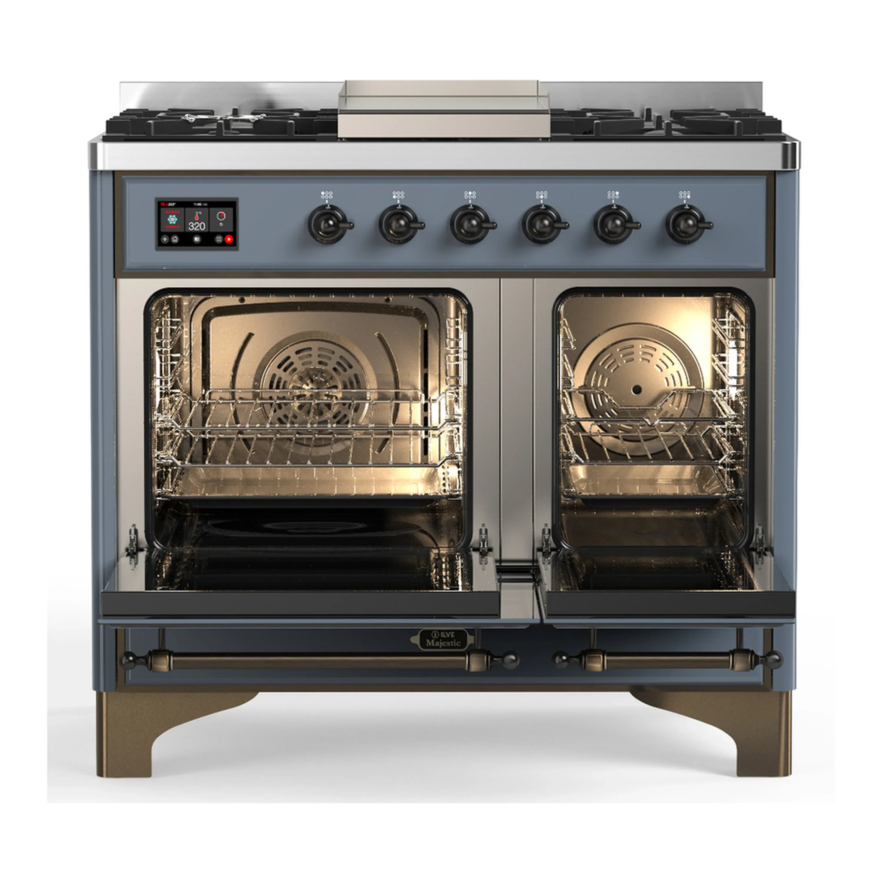ILVE Majestic III 40-inch Dual Fuel Range with 5 Liquid Propane Burner, Griddle and Solid Door Electric Oven in Blue Grey with Burnished Trim (UMD40FQNR3BGBLP) - Image 6