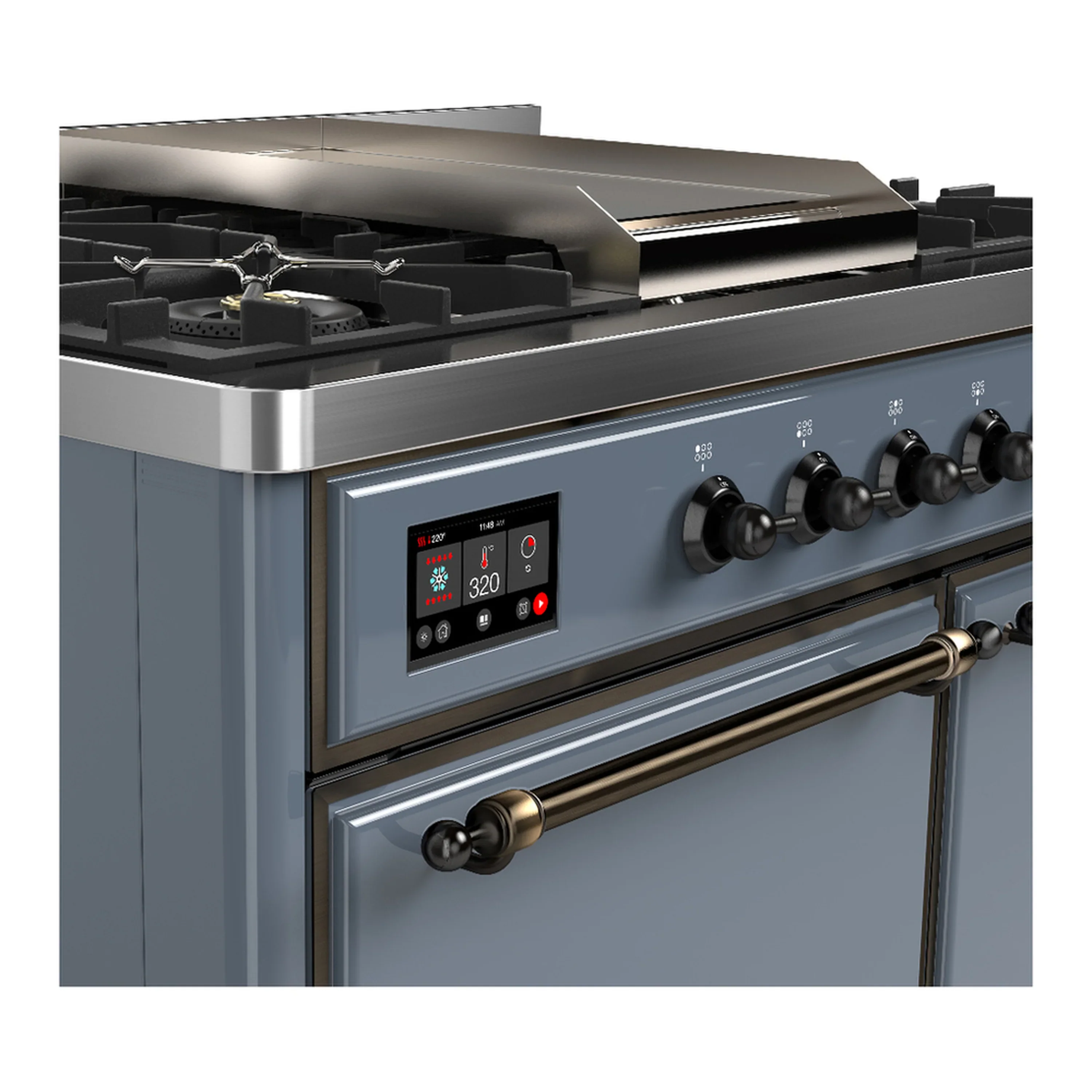 ILVE Majestic III 40-inch Dual Fuel Range with 5 Liquid Propane Burner, Griddle and Solid Door Electric Oven in Blue Grey with Burnished Trim (UMD40FQNR3BGBLP) - Image 7