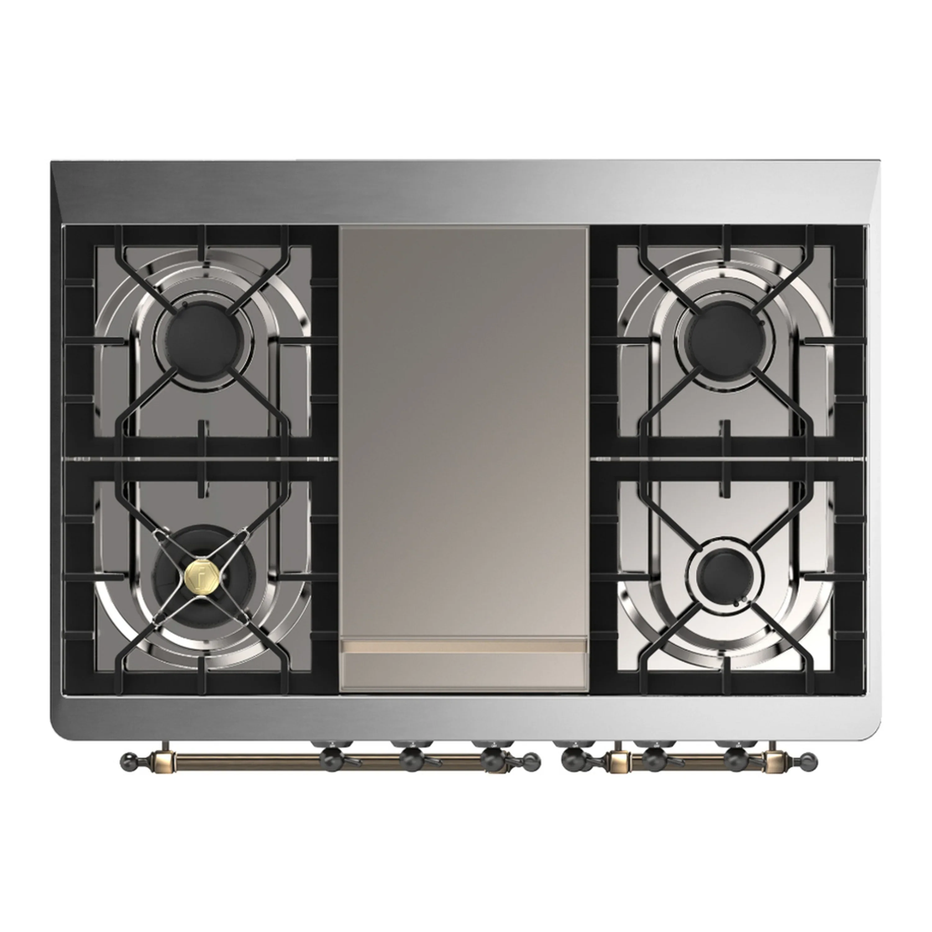 ILVE Majestic III 40-inch Dual Fuel Range with 6 Natural Gas Burner, Griddle and Solid Door Electric Oven in Glossy Black with Burnished Trim (UMD40FQNR3BKB) - Image 2