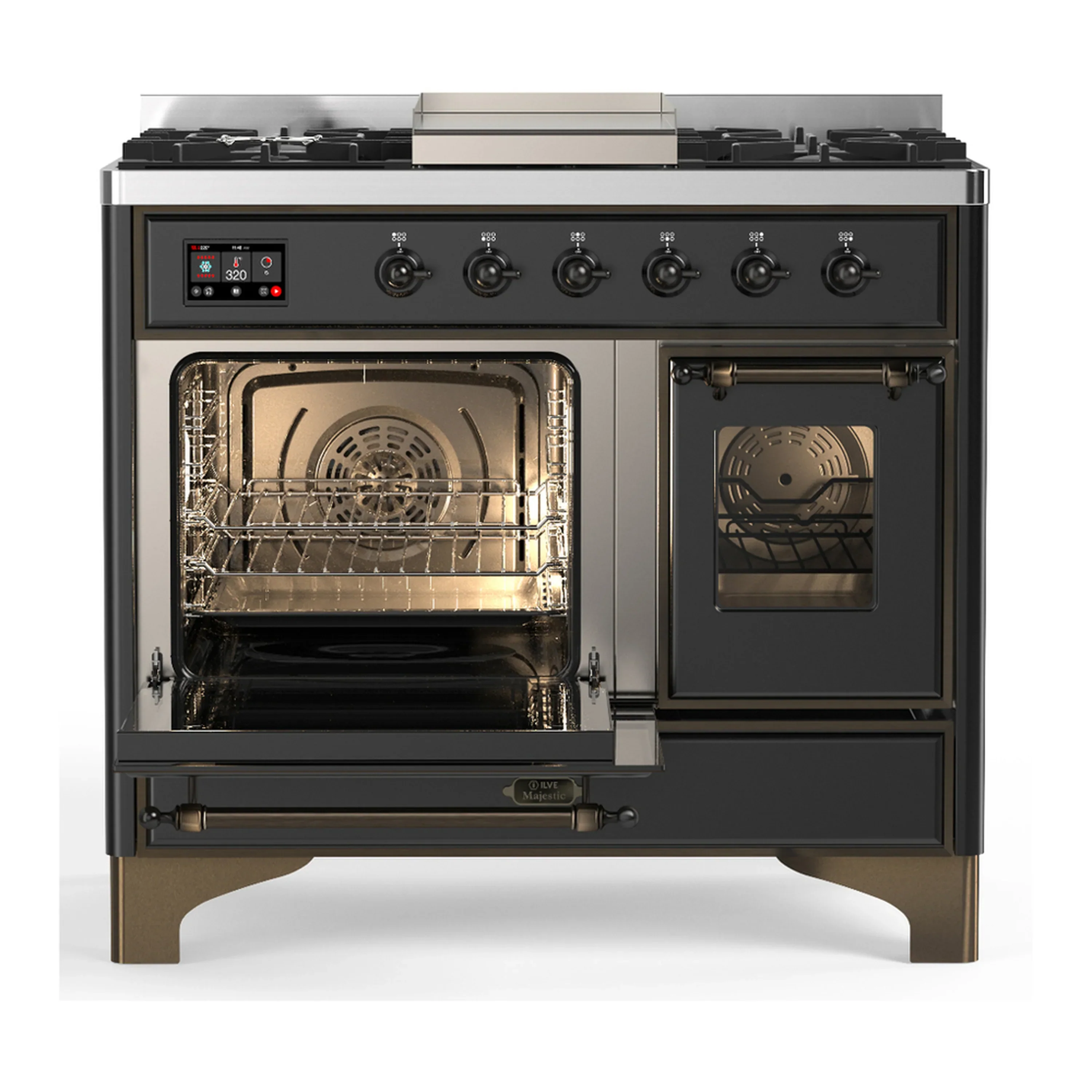 ILVE Majestic III 40-inch Dual Fuel Range with 5 Liquid Propane Burner, Griddle and Triple Glass Door Electric Oven in Graphite Matte with Burnished Trim (UMD40FNR3MGBLP) - Image 5
