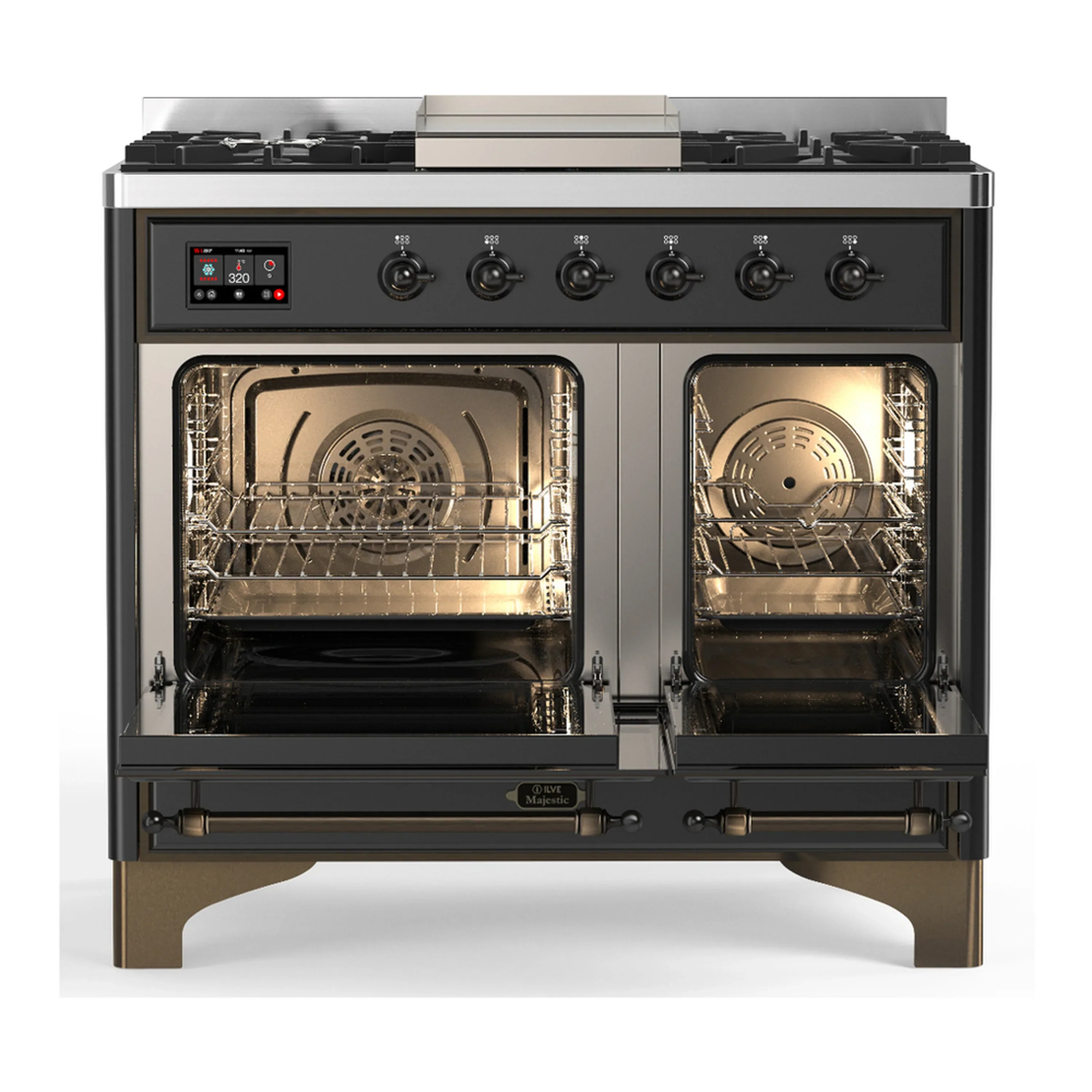 ILVE Majestic III 40-inch Dual Fuel Range with 5 Liquid Propane Burner, Griddle and Triple Glass Door Electric Oven in Graphite Matte with Burnished Trim (UMD40FNR3MGBLP) - Image 6