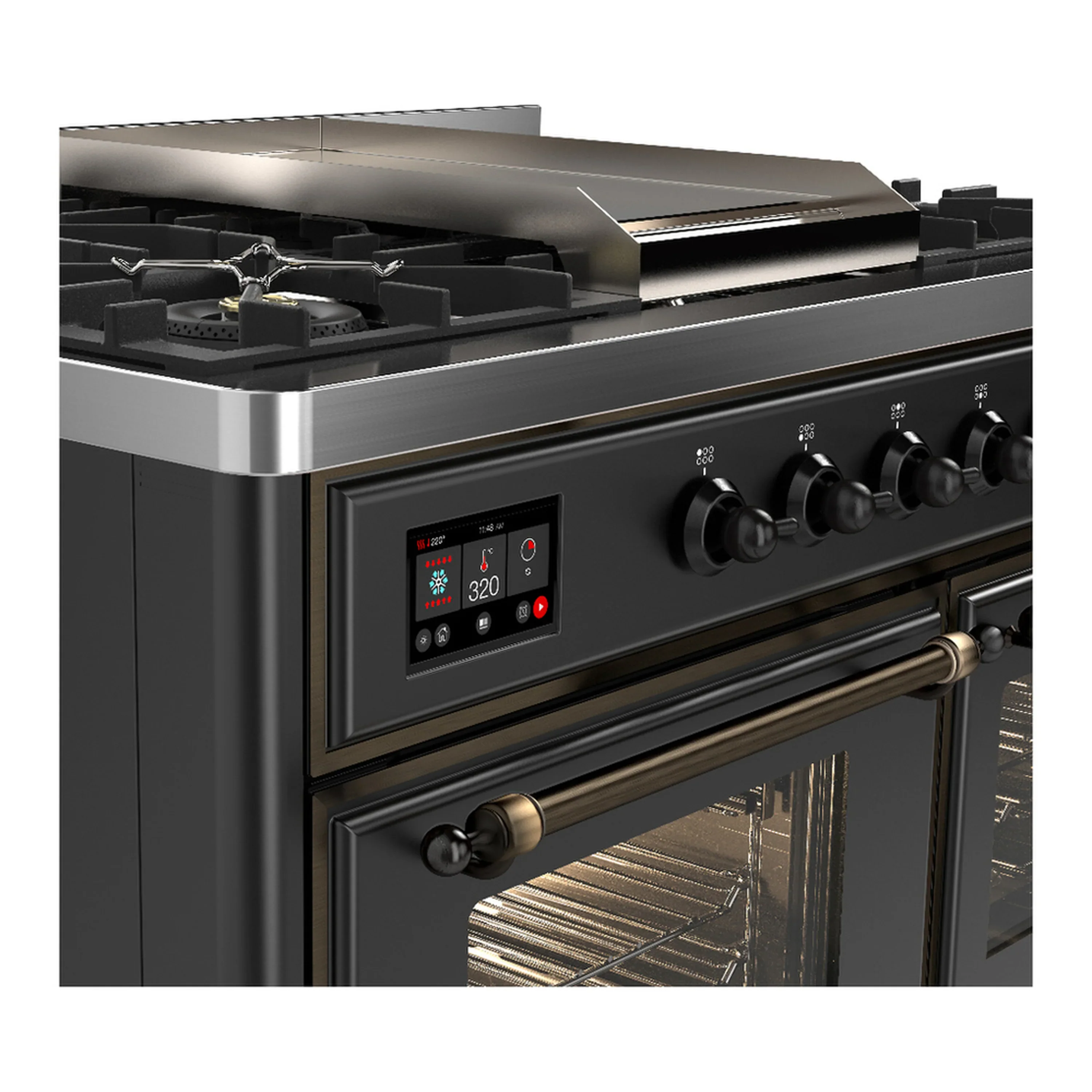 ILVE Majestic III 40-inch Dual Fuel Range with 5 Liquid Propane Burner, Griddle and Triple Glass Door Electric Oven in Graphite Matte with Burnished Trim (UMD40FNR3MGBLP) - Image 7