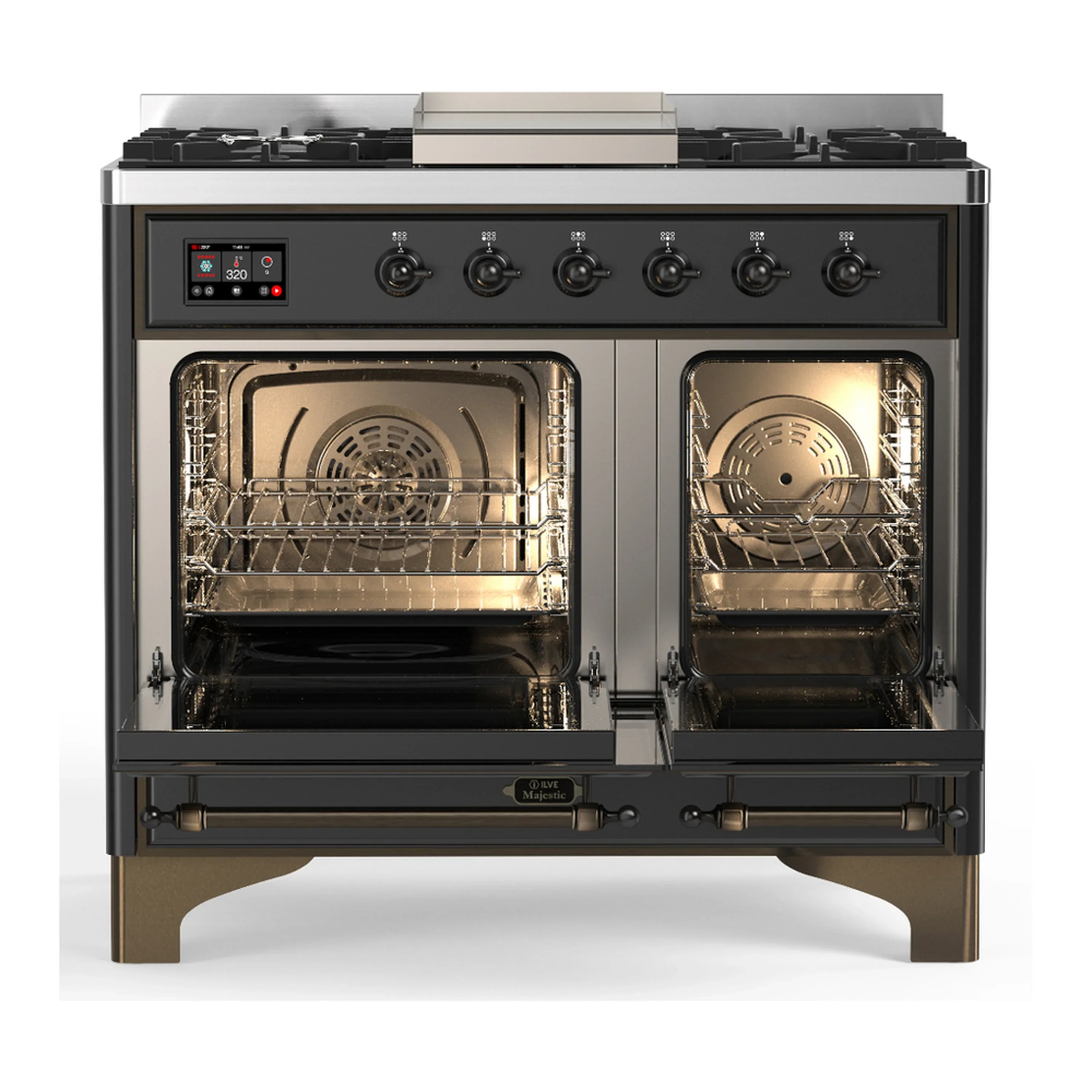 ILVE Majestic III 40-inch Dual Fuel Range with 6 Natural Gas Burner, Griddle and Solid Door Electric Oven in Graphite Matte with Burnished Trim (UMD40FQNR3MGB) - Image 6