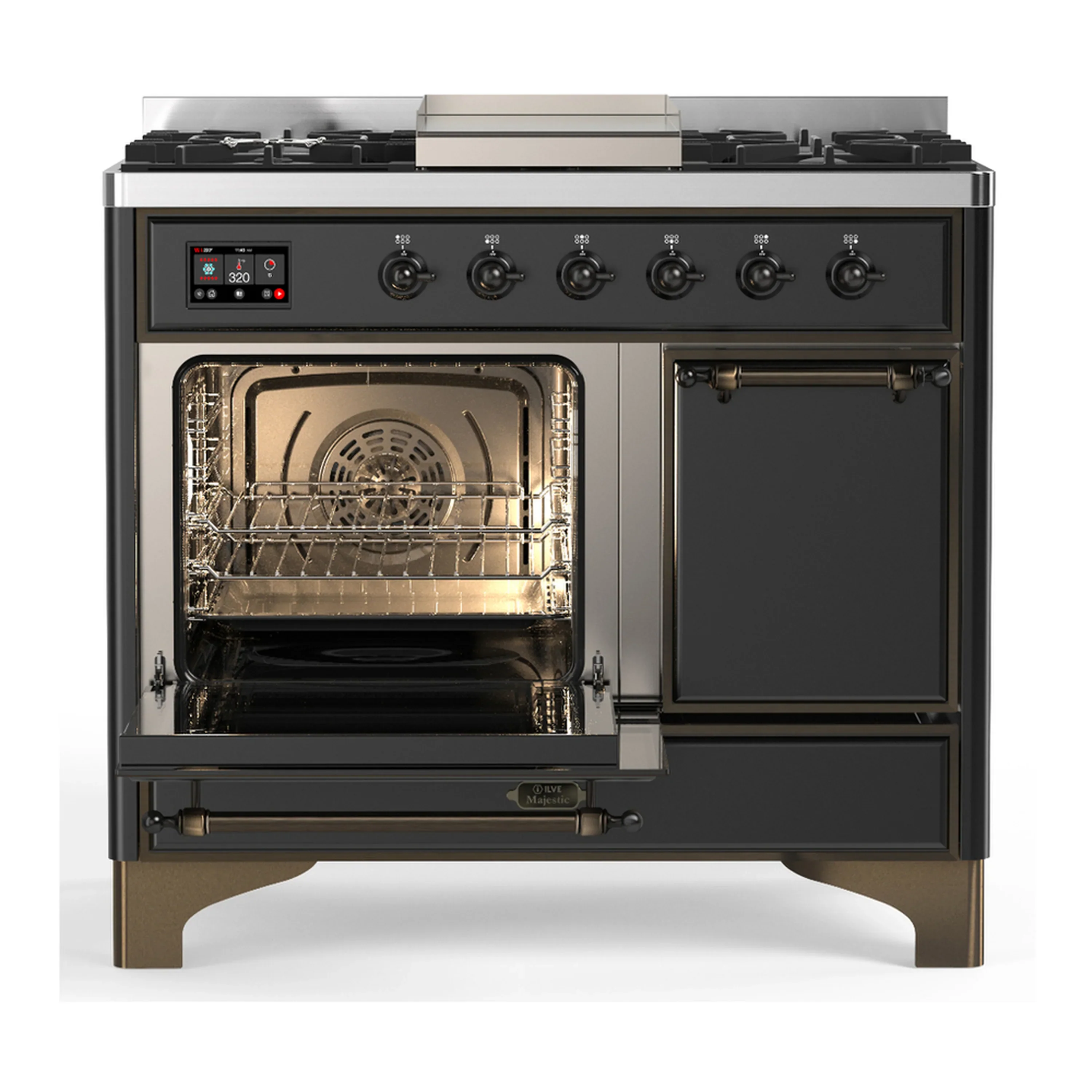 ILVE Majestic III 40-inch Dual Fuel Range with 5 Liquid Propane Burner, Griddle and Solid Door Electric Oven in Graphite Matte with Burnished Trim (UMD40FQNR3MGBLP) - Image 5