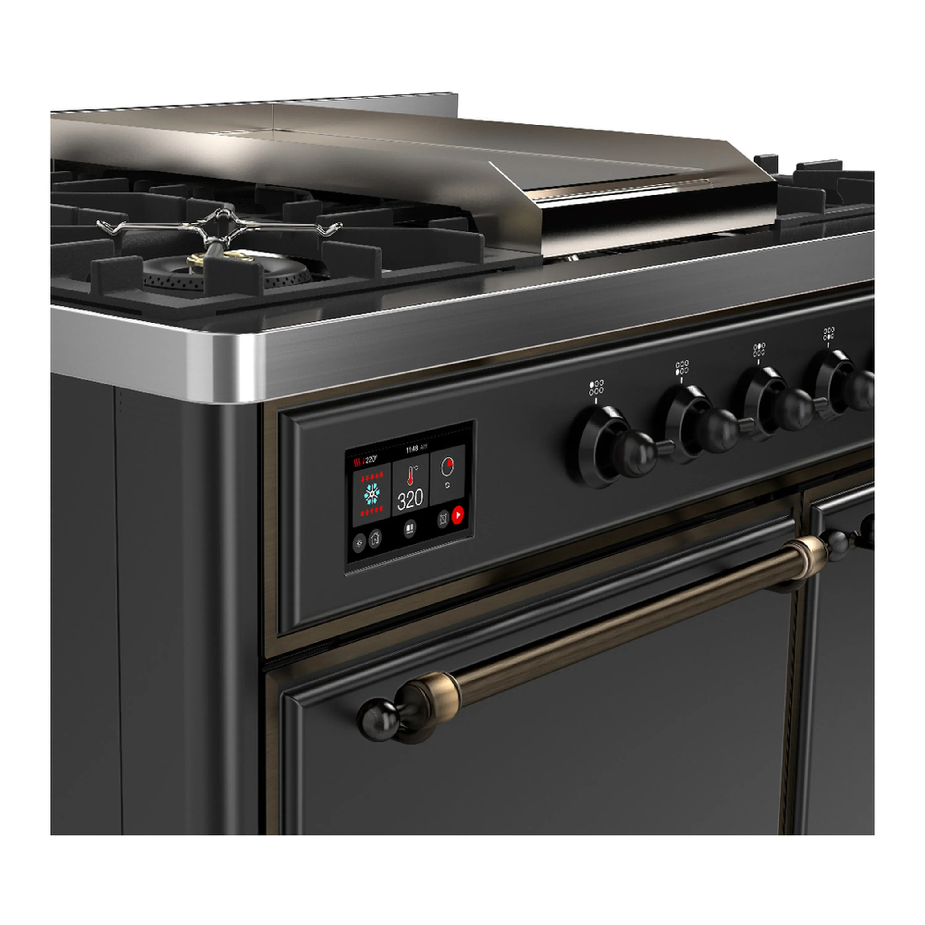 ILVE Majestic III 40-inch Dual Fuel Range with 5 Liquid Propane Burner, Griddle and Solid Door Electric Oven in Graphite Matte with Burnished Trim (UMD40FQNR3MGBLP) - Image 7