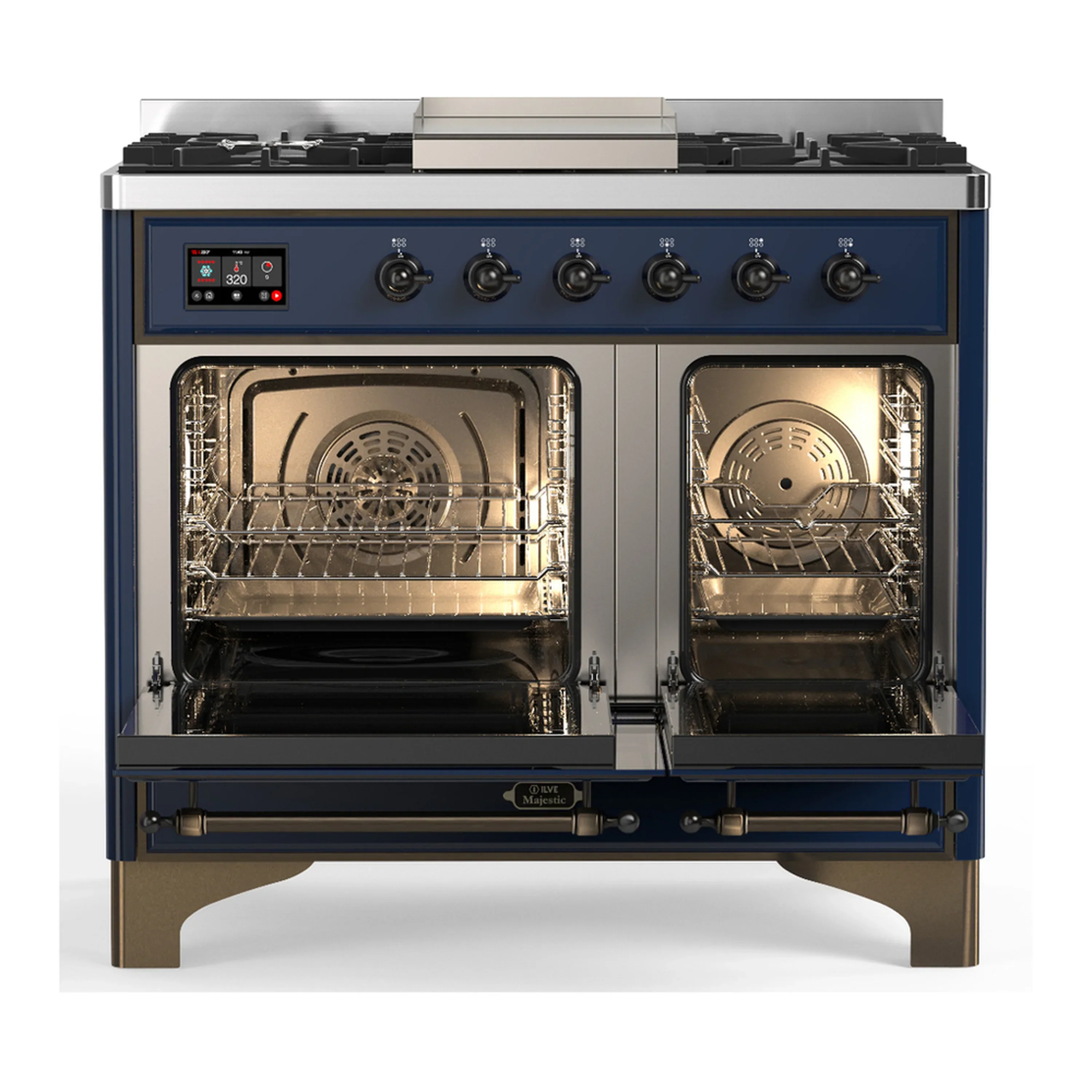 ILVE Majestic III 40-inch Dual Fuel Range with 5 Liquid Propane Burner, Griddle and Solid Door Electric Oven in Midnight Blue with Burnished Trim (UMD40FQNR3MBBLP) - Image 6