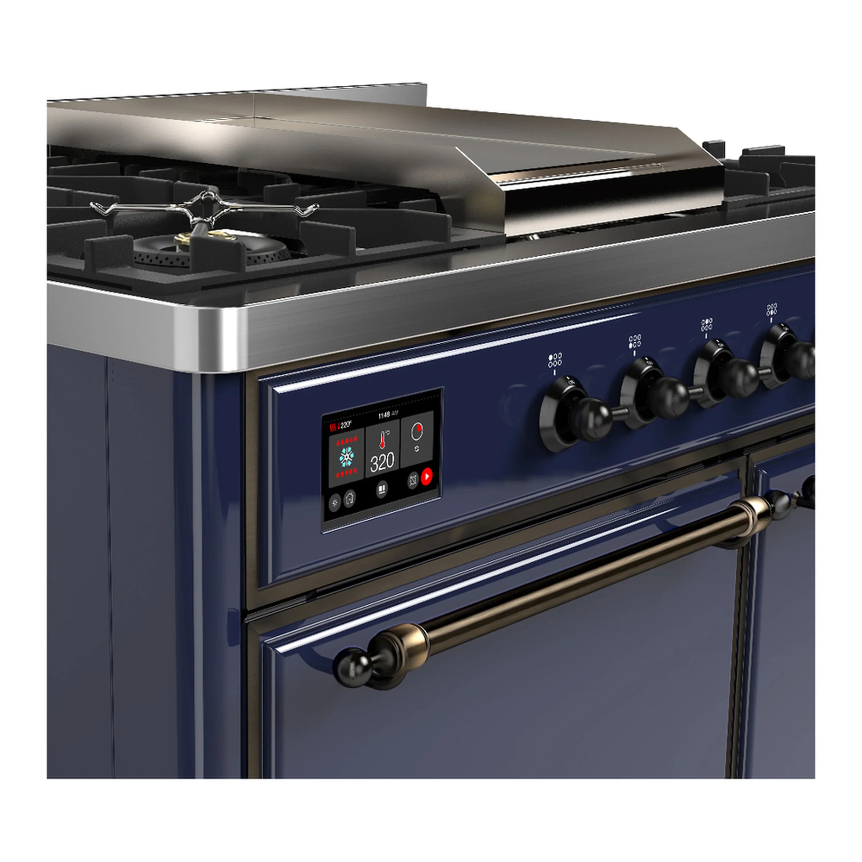 ILVE Majestic III 40-inch Dual Fuel Range with 5 Liquid Propane Burner, Griddle and Solid Door Electric Oven in Midnight Blue with Burnished Trim (UMD40FQNR3MBBLP) - Image 7