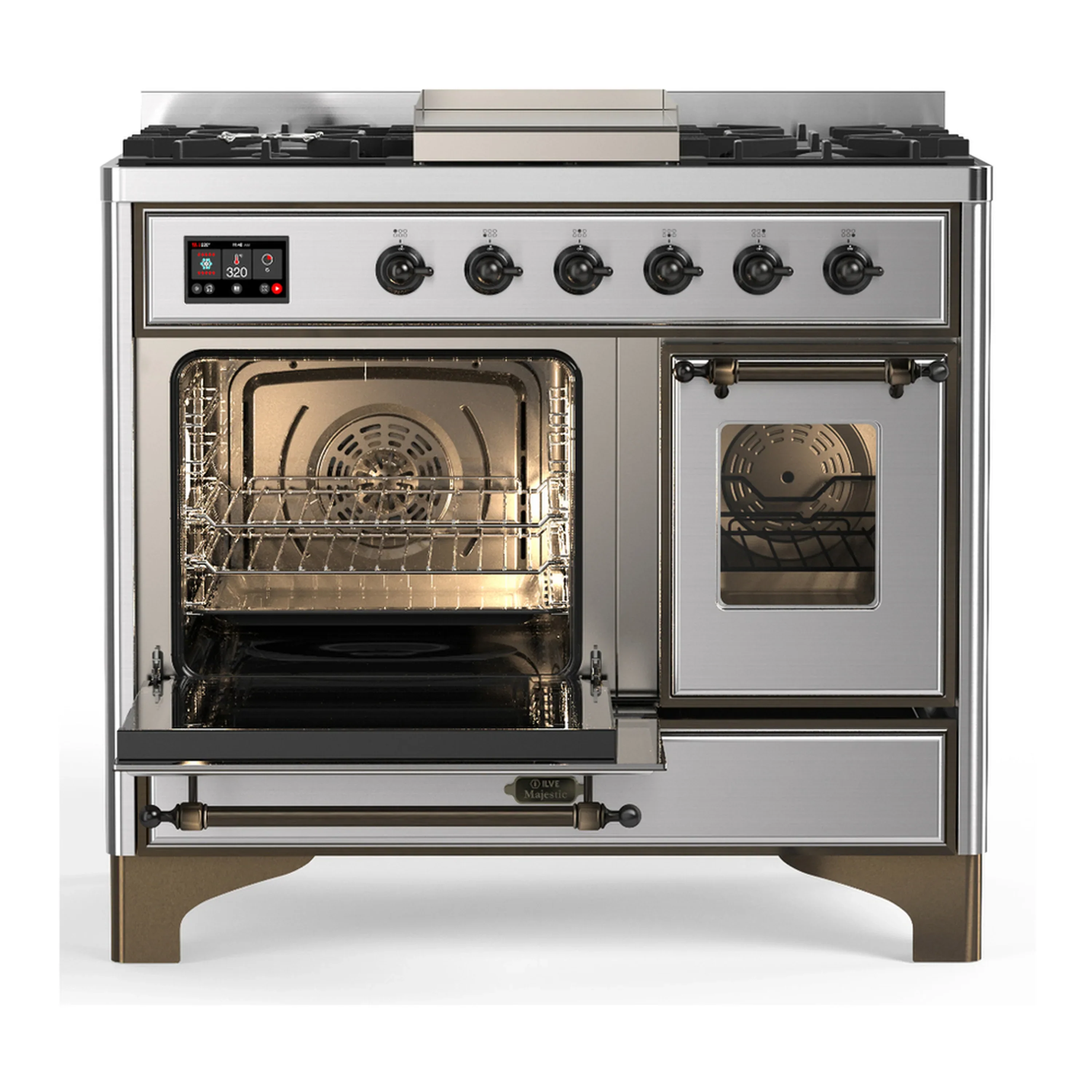 ILVE Majestic III 40-inch Dual Fuel Range with 6 Natural Gas Burner, Griddle and Triple Glass Door Electric Oven in Stainless Steel with Burnished Trim (UMD40FNR3SSB) - Image 5