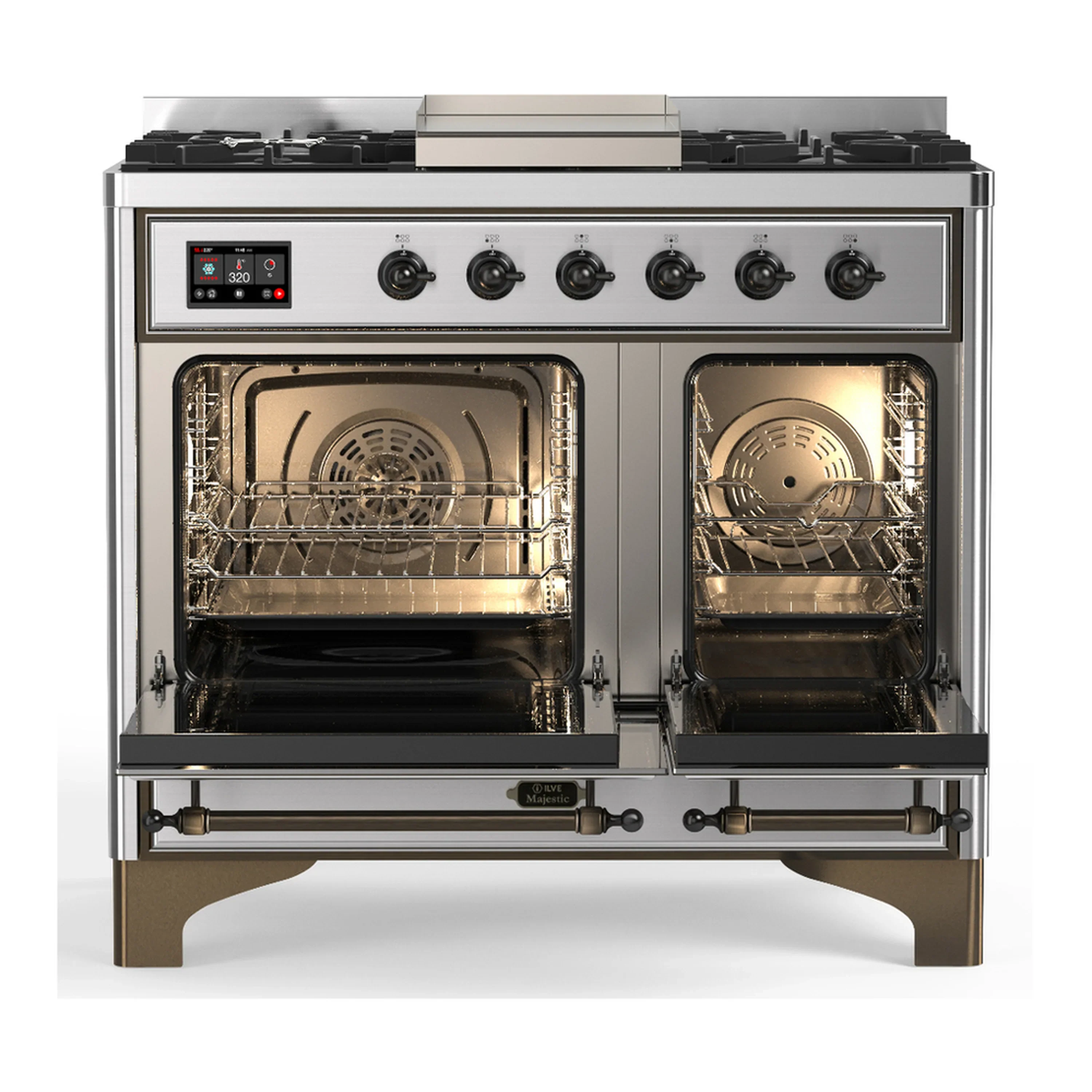 ILVE Majestic III 40-inch Dual Fuel Range with 6 Natural Gas Burner, Griddle and Triple Glass Door Electric Oven in Stainless Steel with Burnished Trim (UMD40FNR3SSB) - Image 6
