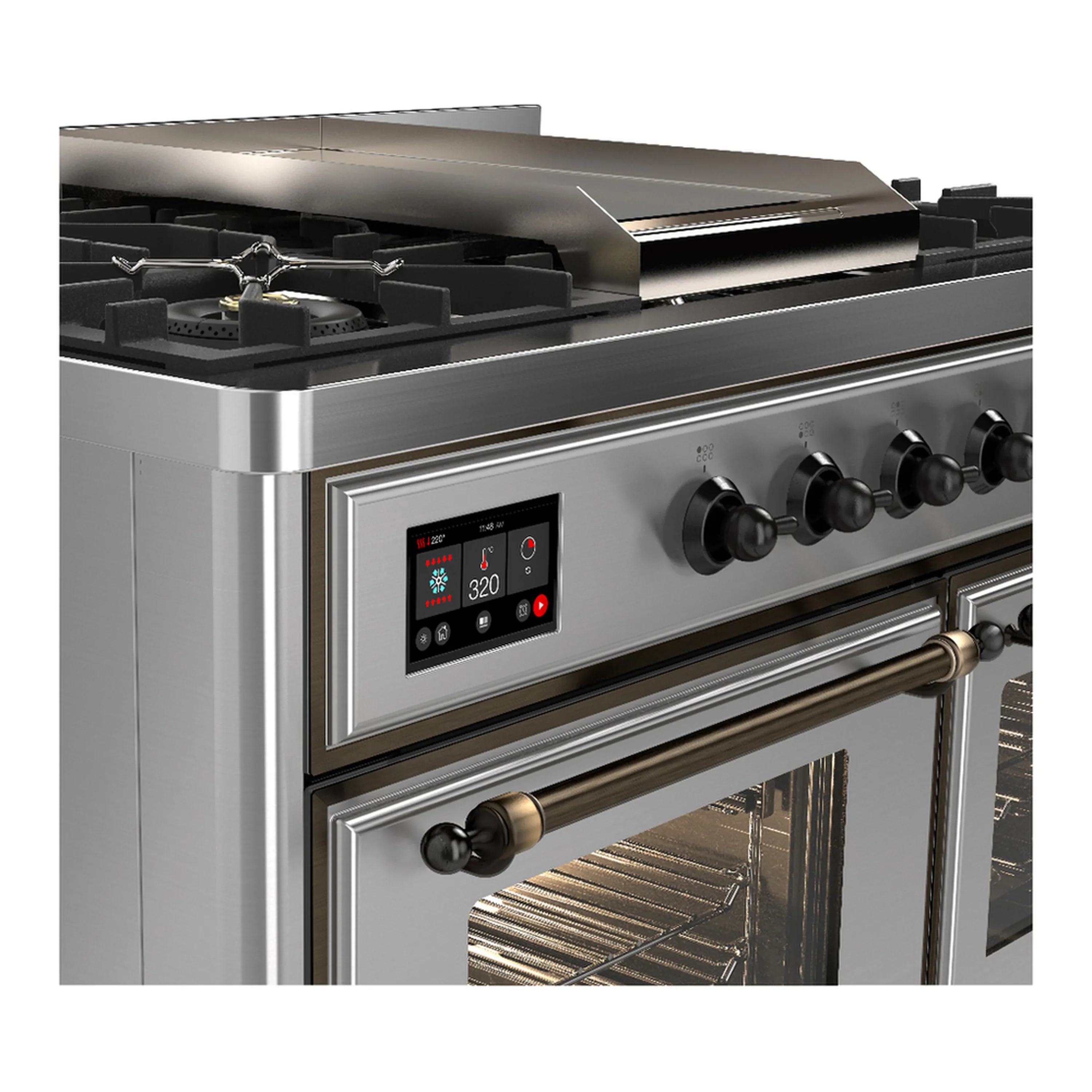 ILVE Majestic III 40-inch Dual Fuel Range with 6 Natural Gas Burner, Griddle and Triple Glass Door Electric Oven in Stainless Steel with Burnished Trim (UMD40FNR3SSB) - Image 7