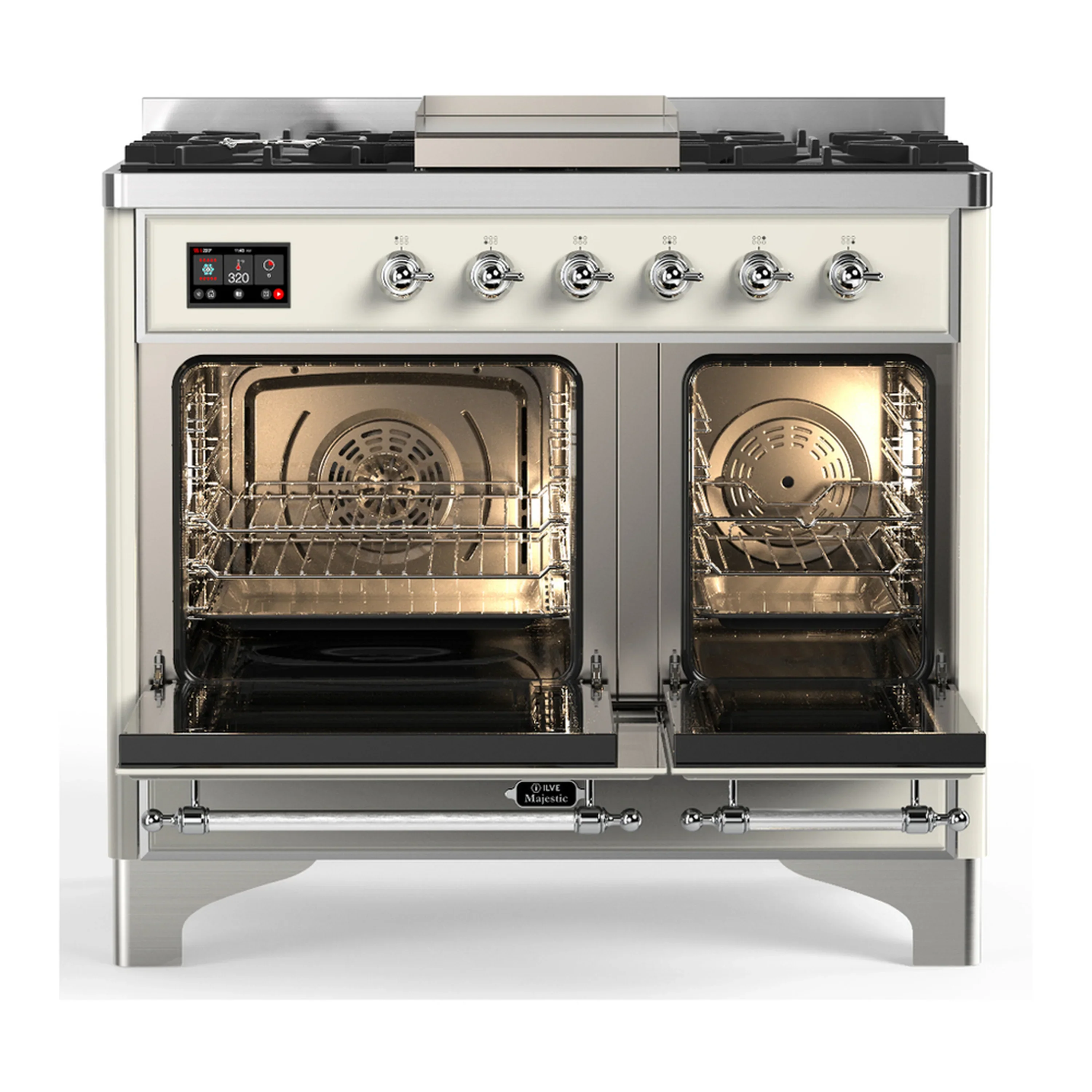 ILVE Majestic III 40-inch Dual Fuel Range with 5 Liquid Propane Burner, Griddle and Solid Door Electric Oven in Antique White with Chrome Trim (UMD40FQNR3AWCLP) - Image 6