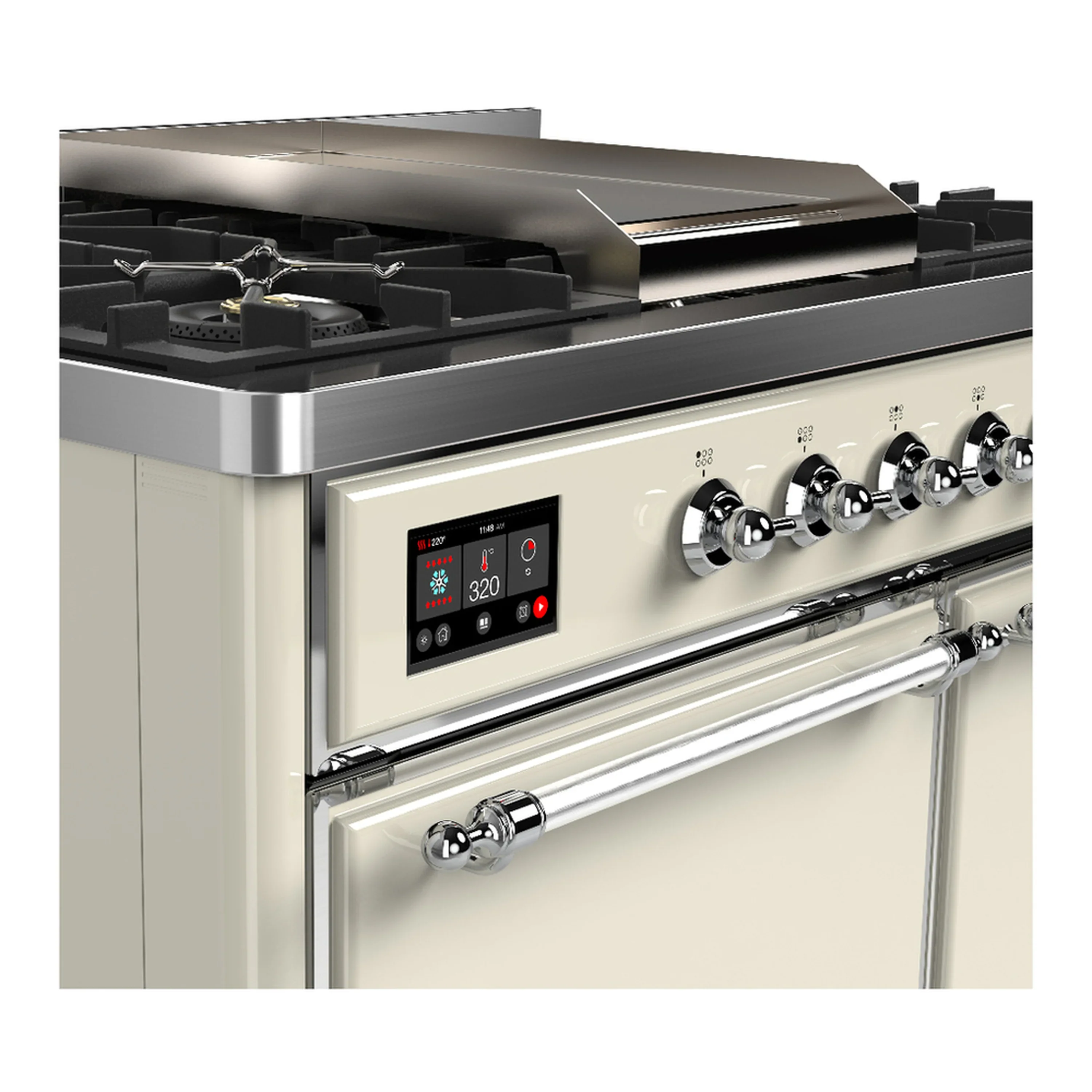 ILVE Majestic III 40-inch Dual Fuel Range with 5 Liquid Propane Burner, Griddle and Solid Door Electric Oven in Antique White with Chrome Trim (UMD40FQNR3AWCLP) - Image 7