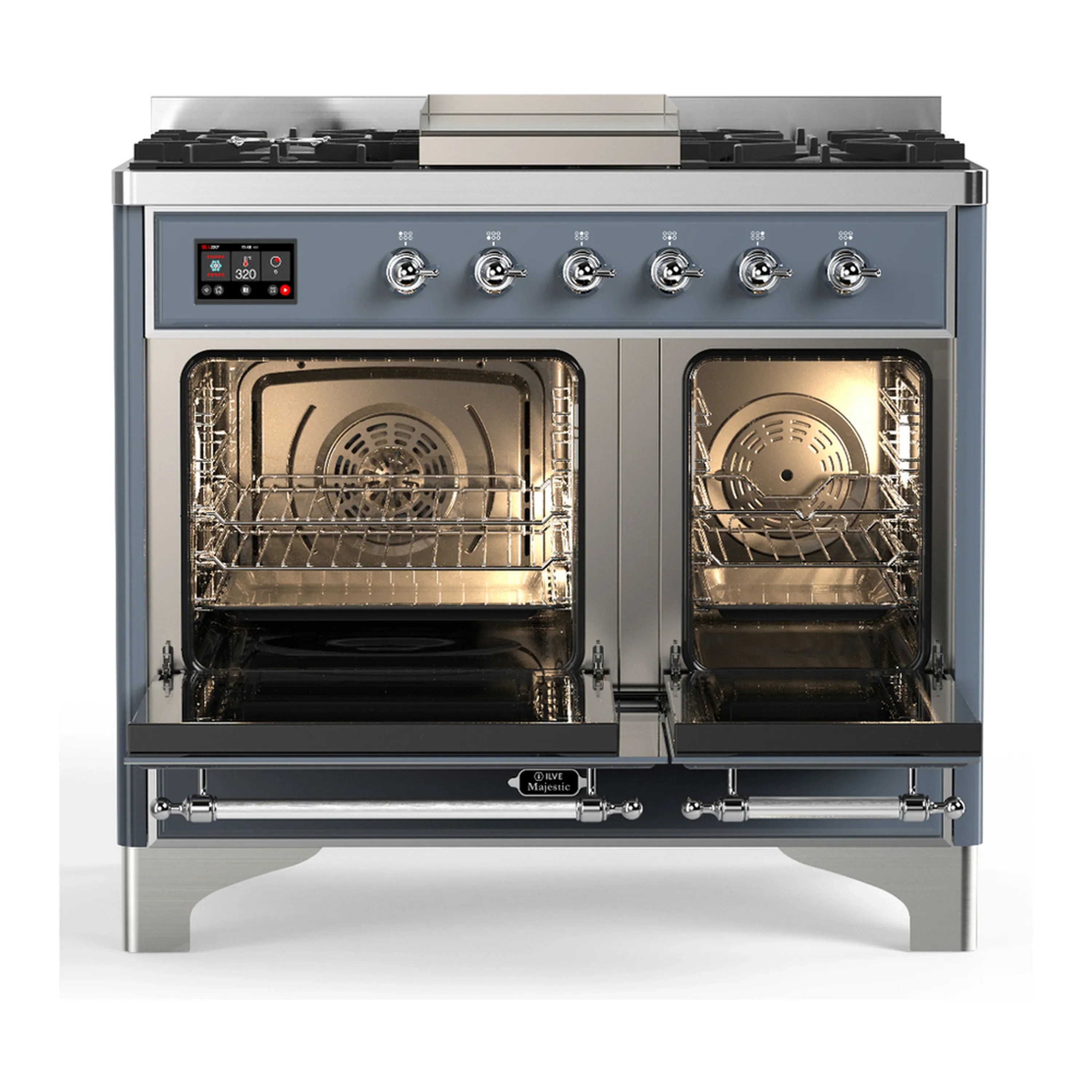ILVE Majestic III 40-inch Dual Fuel Range with 5 Liquid Propane Burner, Griddle and Triple Glass Door Electric Oven in Blue Grey with Chrome Trim (UMD40FNR3BGCLP) - Image 6